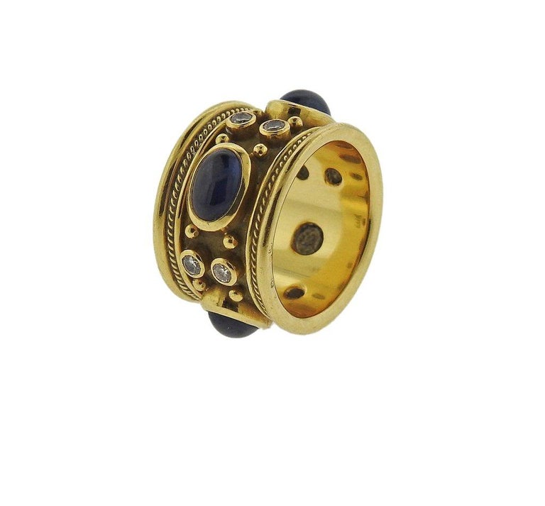Elizabeth Gage Templar Sapphire Diamond Gold Ring For Sale at 1stDibs