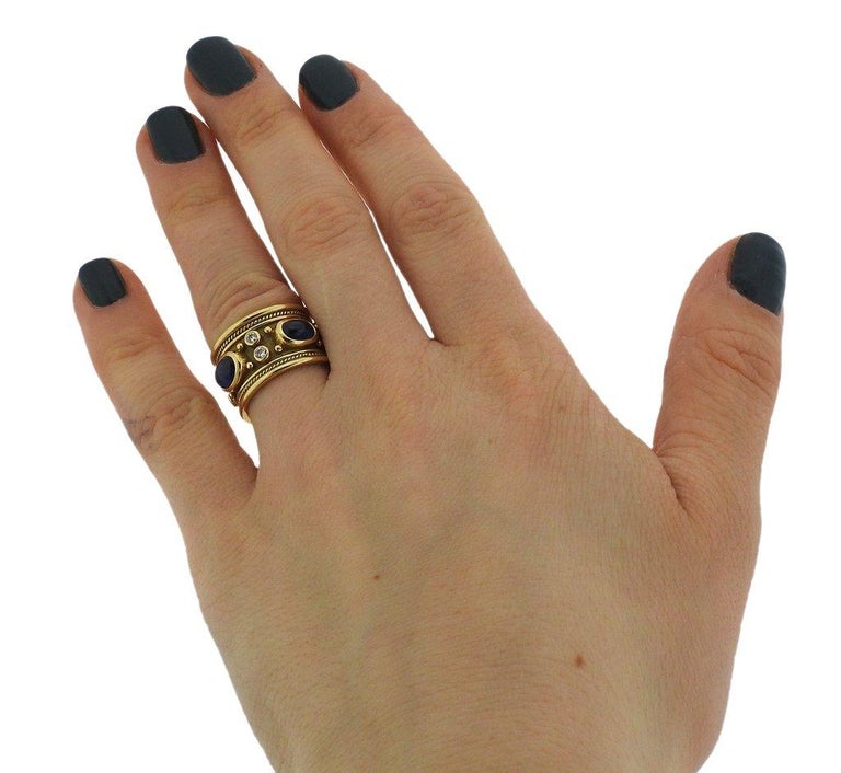 Elizabeth Gage Templar Sapphire Diamond Gold Ring For Sale at 1stDibs