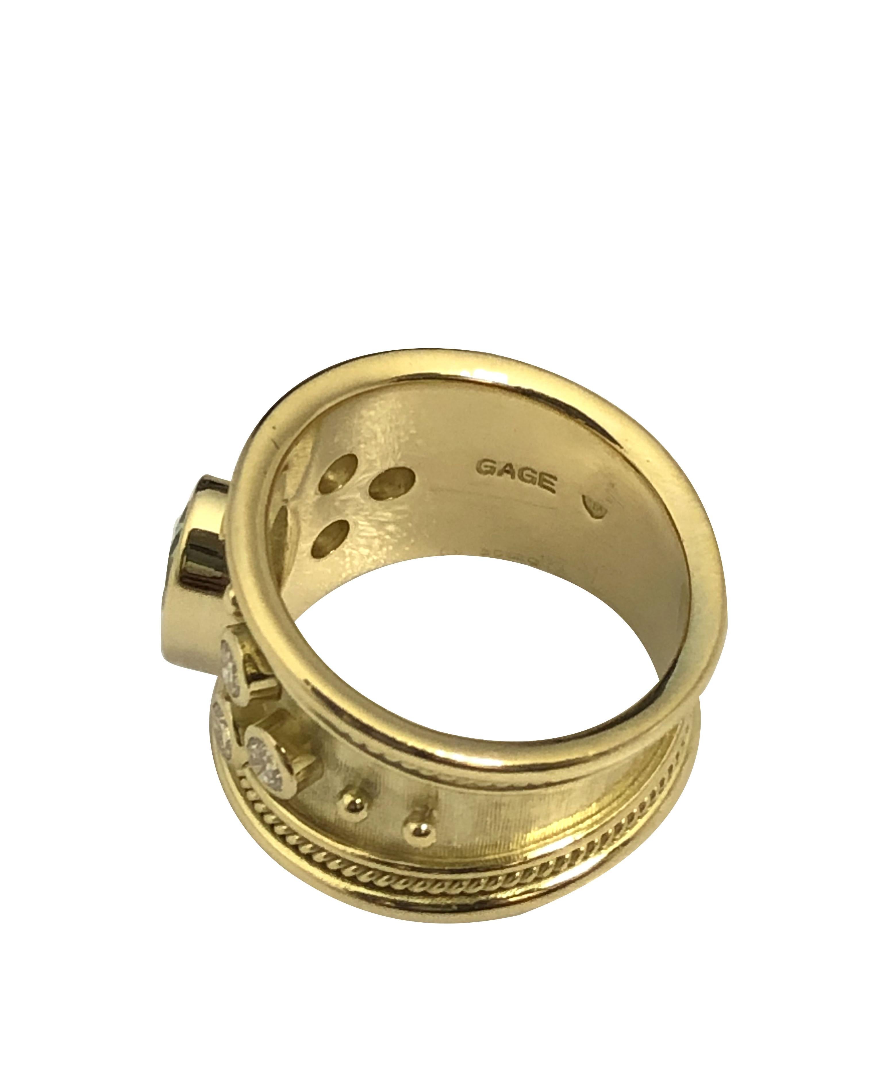 Bague en or jaune Elizabeth Gage avec diamants et tourmaline Unisexe en vente