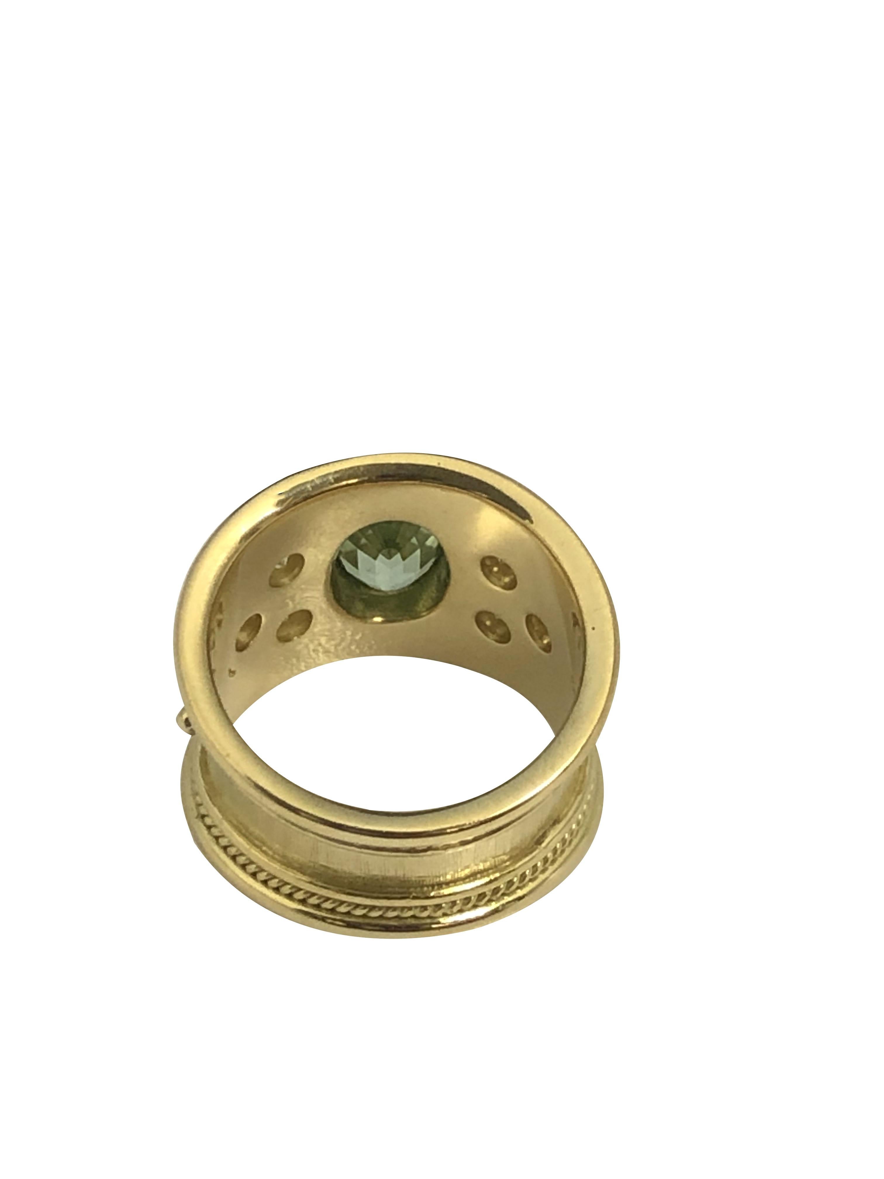 Bague en or jaune Elizabeth Gage avec diamants et tourmaline en vente 1