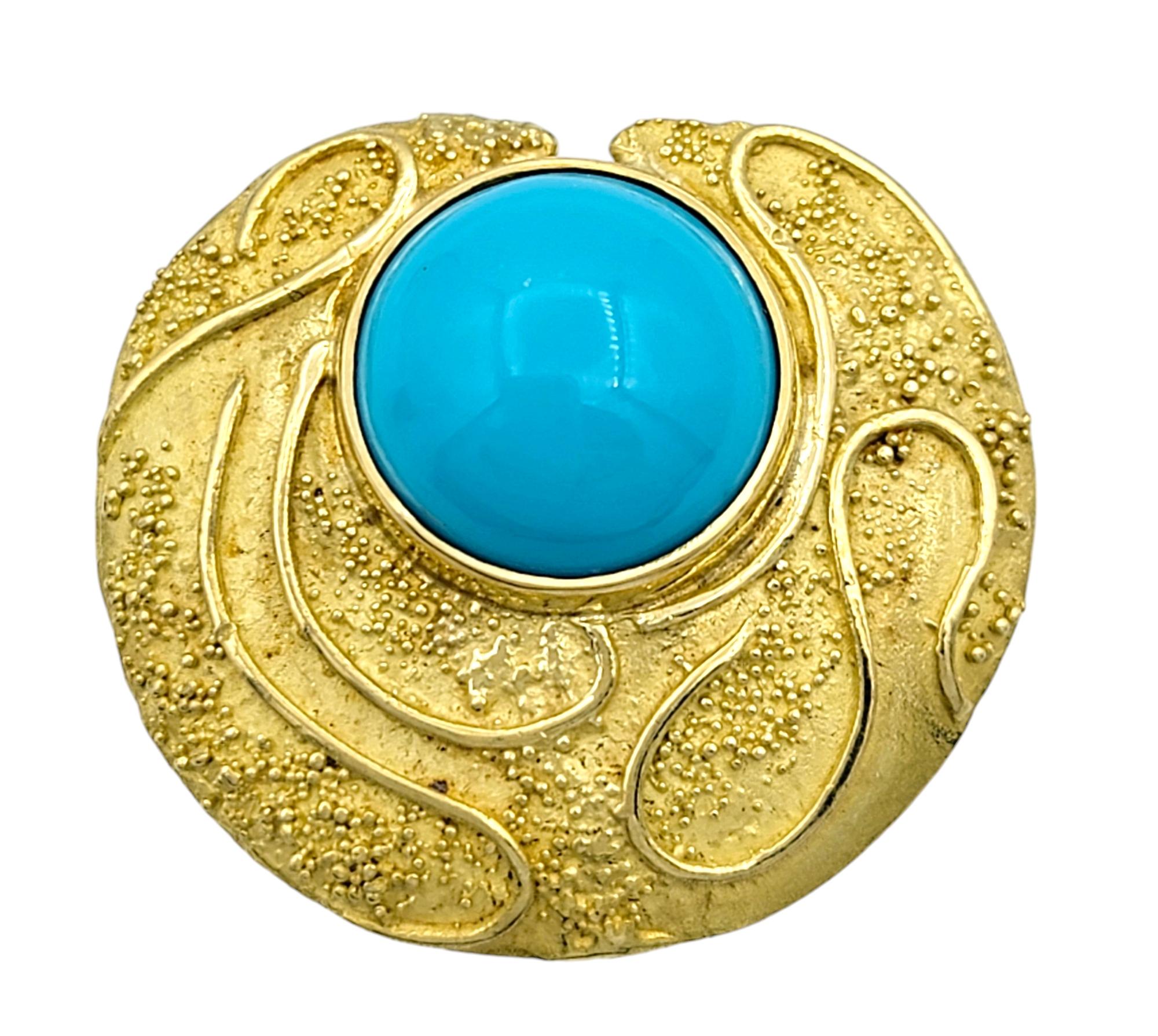 Contemporary Elizabeth Gage Turquoise Cabochon and Textured 18 Karat Gold Clip-On Earrings For Sale