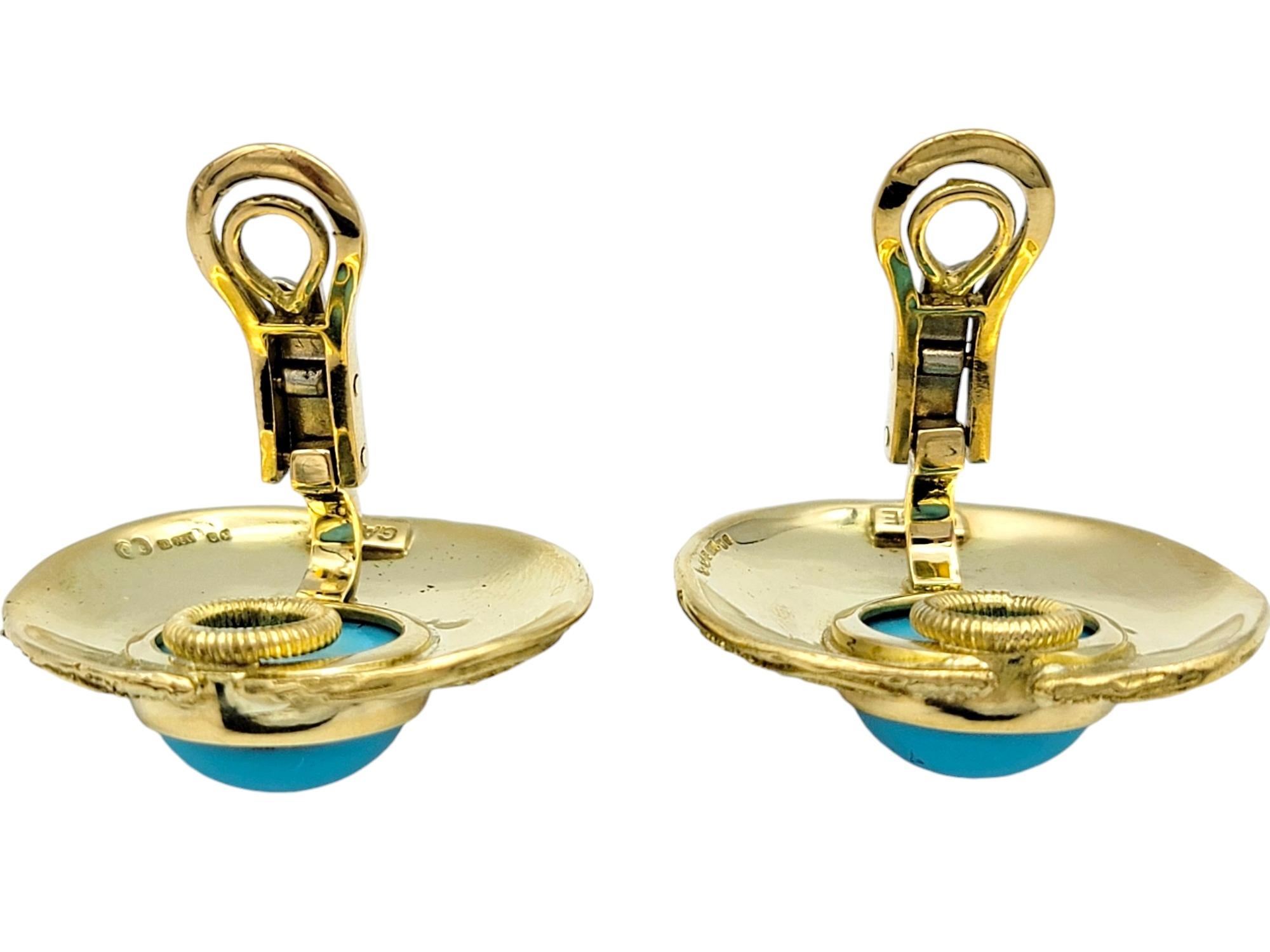 Women's Elizabeth Gage Turquoise Cabochon and Textured 18 Karat Gold Clip-On Earrings For Sale