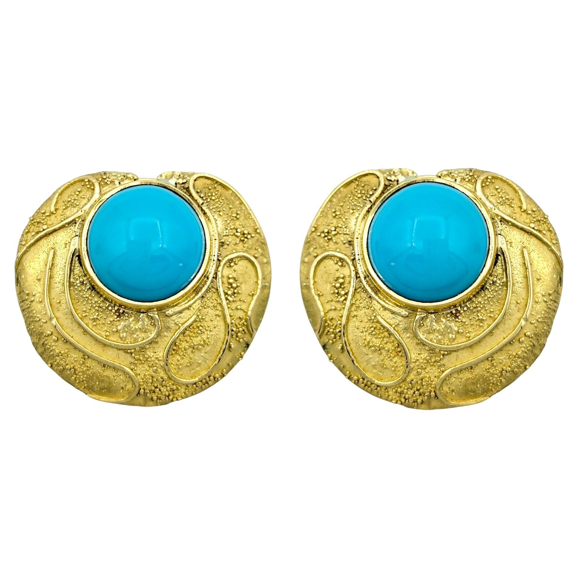 Pendientes de clip de oro de 18 quilates con textura y cabujón de turquesa Elizabeth Gage