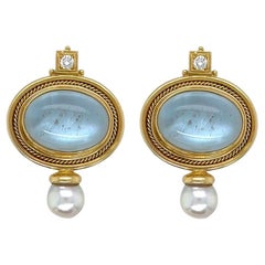 ELIZABETH GAGE "Valois" Aquamarine Pearl Diamond Earrings