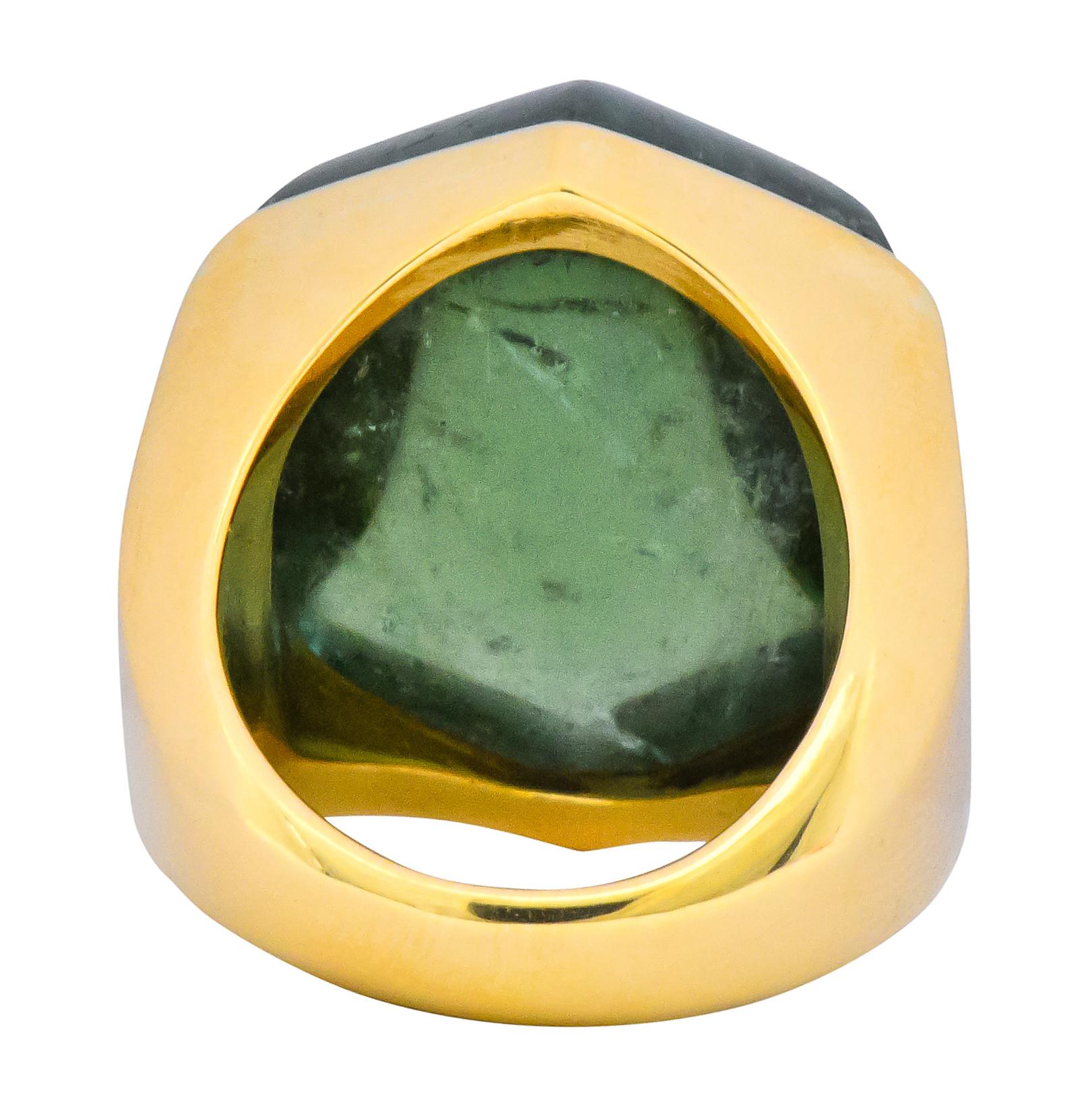 Elizabeth Gage Vintage 1962 Green Tourmaline 18 Karat Gold British Unisex Ring 1