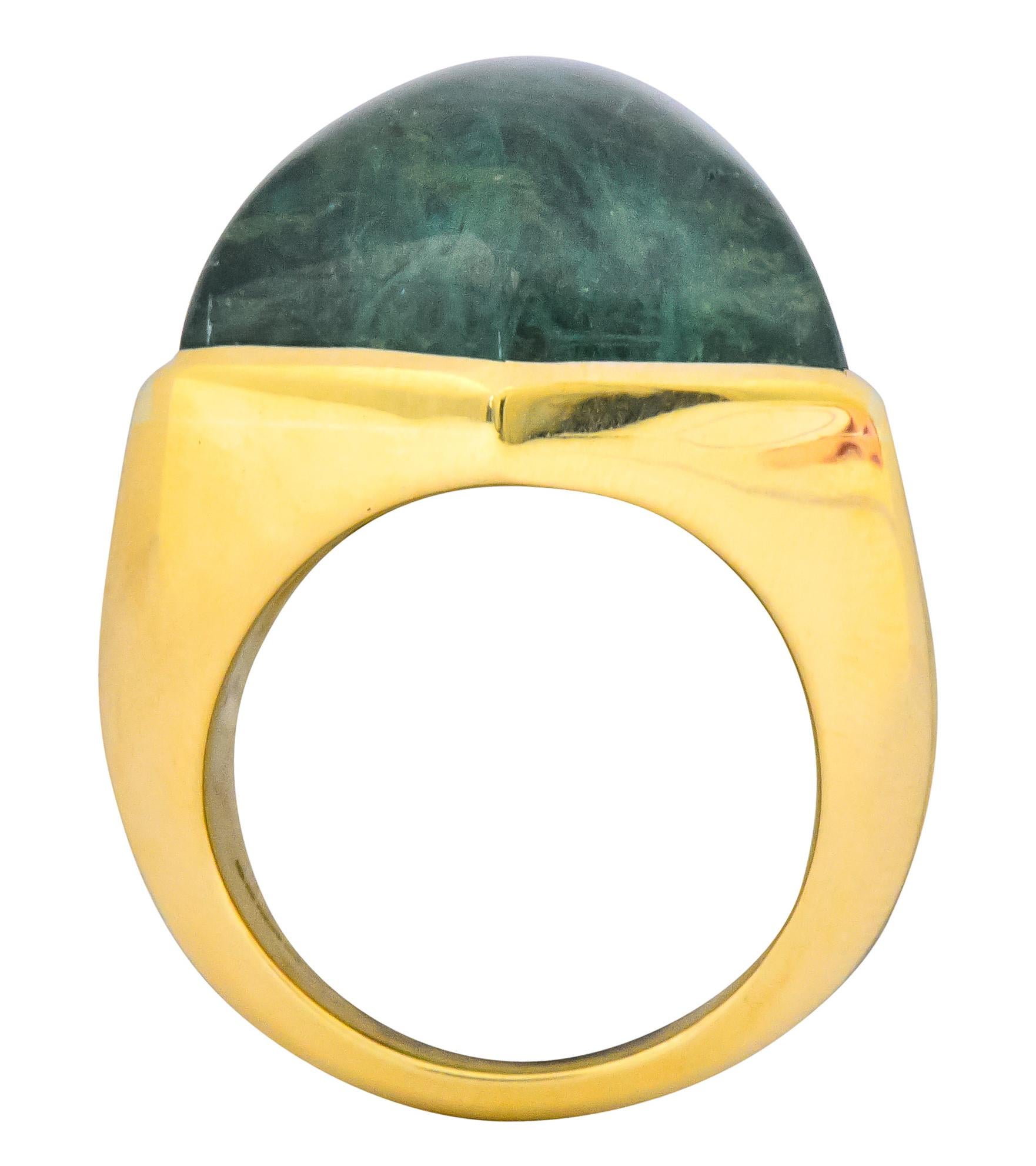 Elizabeth Gage Vintage 1962 Green Tourmaline 18 Karat Gold British Unisex Ring 4