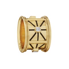 Elizabeth Gage Vintage Diamond Enamel Gold Wide Band Ring