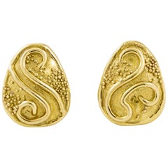 Elizabeth Gage Yellow Gold 18 Karat Etruscan Revival Earrings