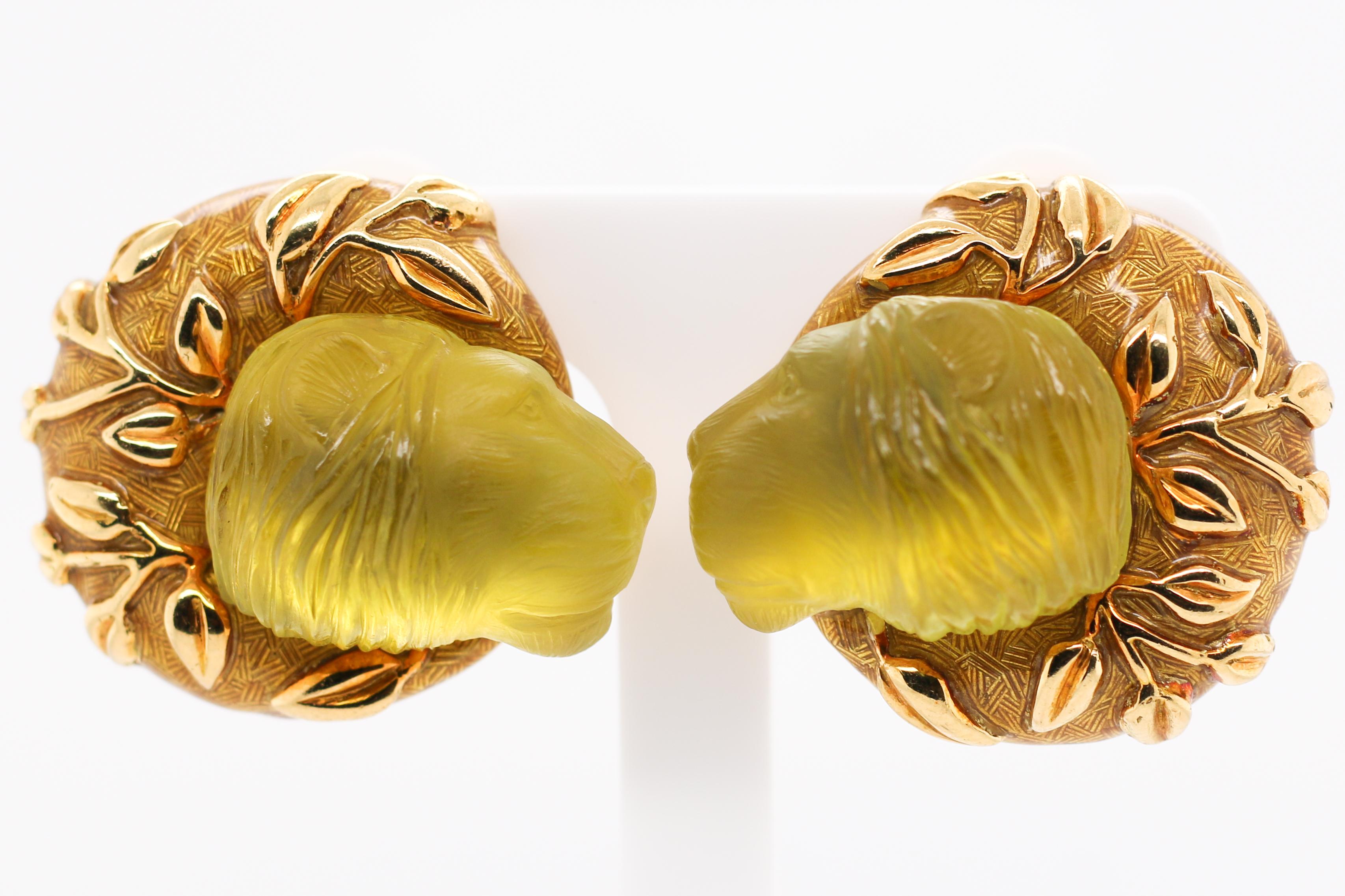 Modern Elizabeth Gage Yellow Gold Lion Beryl Clip-On Earrings