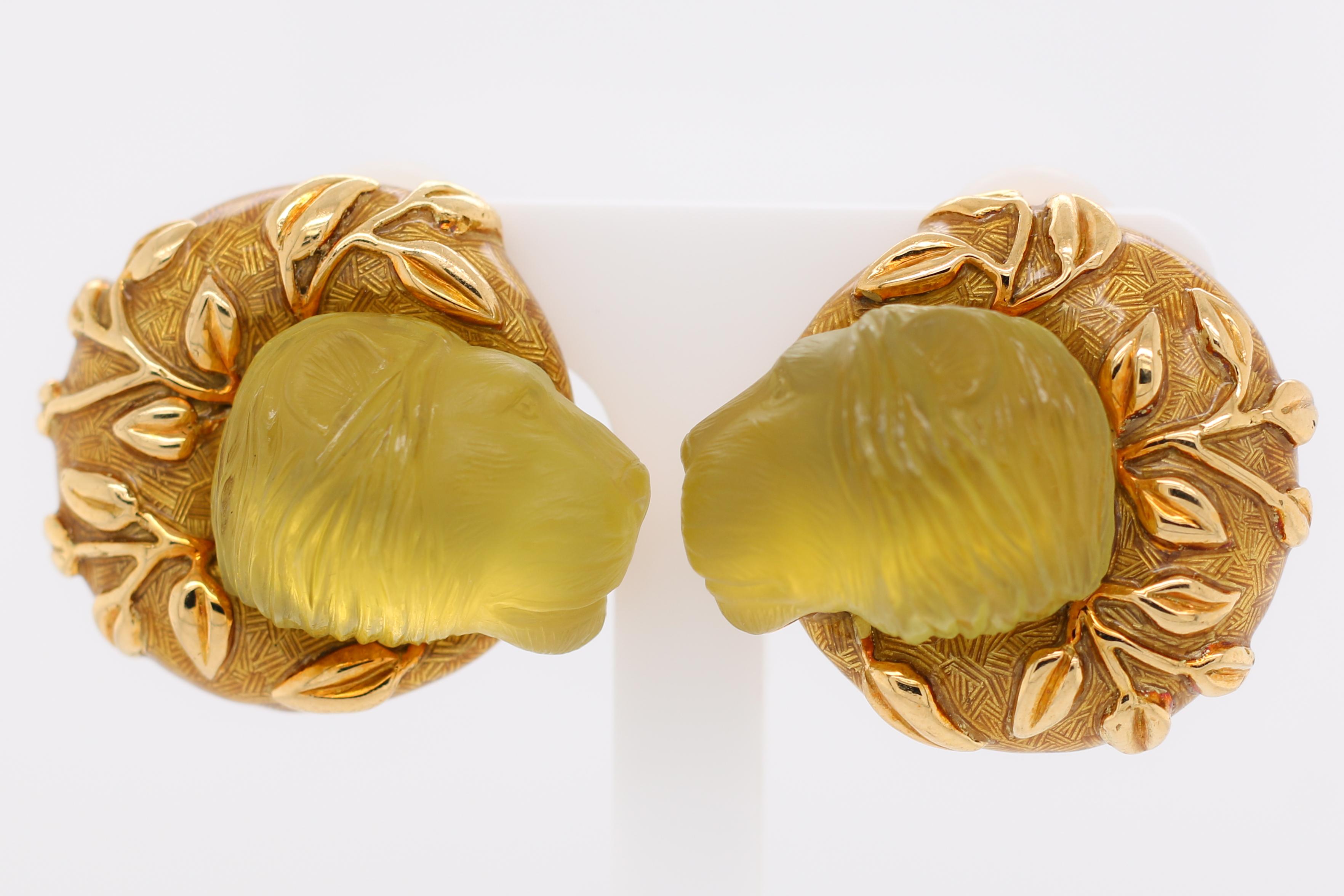 Mixed Cut Elizabeth Gage Yellow Gold Lion Beryl Clip-On Earrings