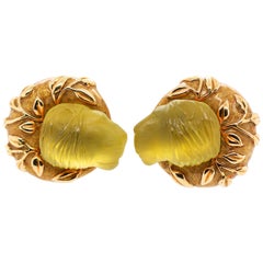 Elizabeth Gage Yellow Gold Lion Beryl Clip-On Earrings