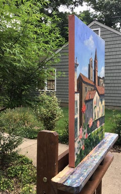 Un coin de Cortona ; roses de corail, peinture à l'huile