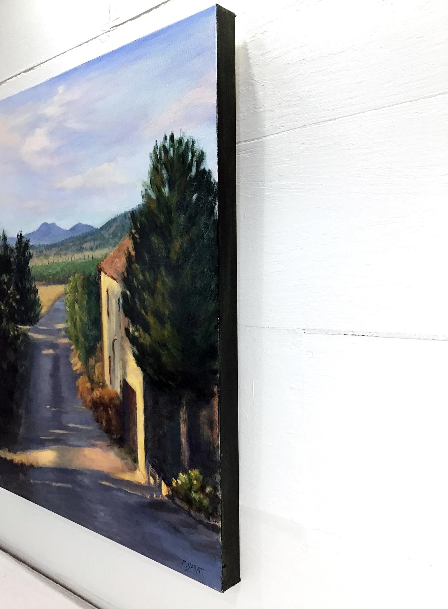 Tuscan Morgen, Licht auf der Straße, Ölgemälde – Painting von Elizabeth Garat