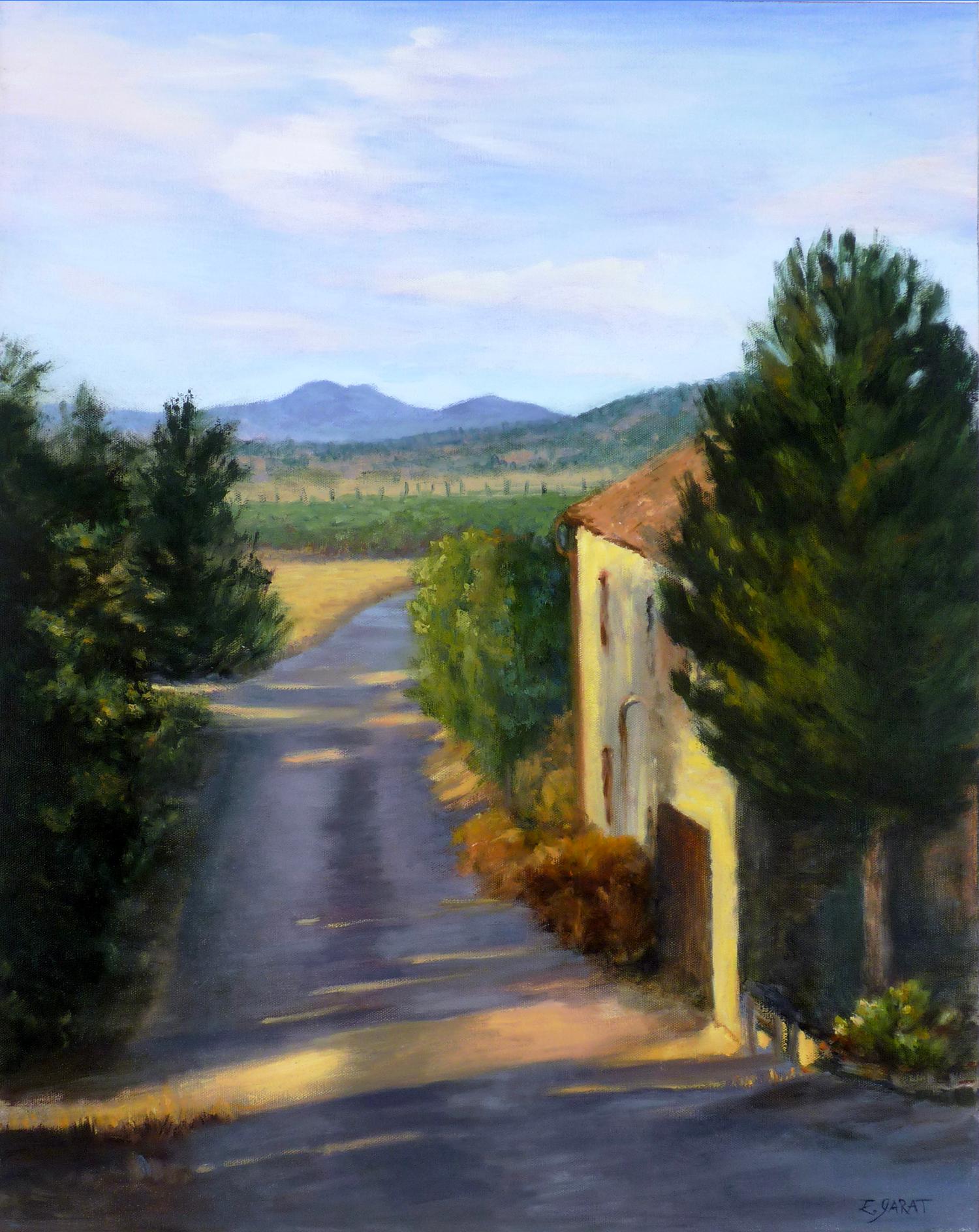 Interior Painting Elizabeth Garat - Le matin toscan, La lumière sur la route, Peinture à l'huile