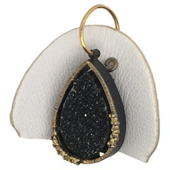 Elizabeth Garvin Black Druzy Earrings Oxydized Sterling & 18K YG with Diamonds