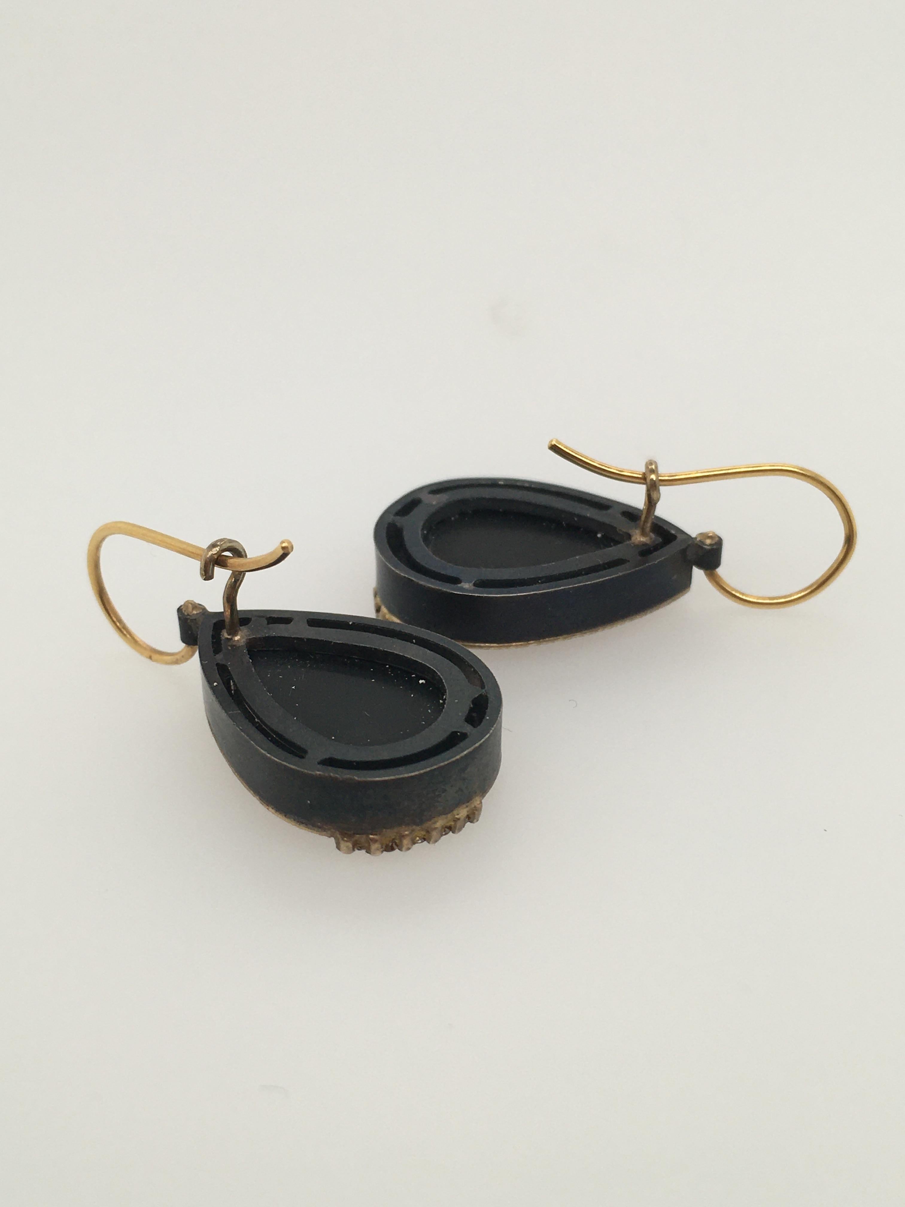 Round Cut Elizabeth Garvin Black Druzy Earrings of Oxydized Sterling & 18K YG w/ Diamonds For Sale