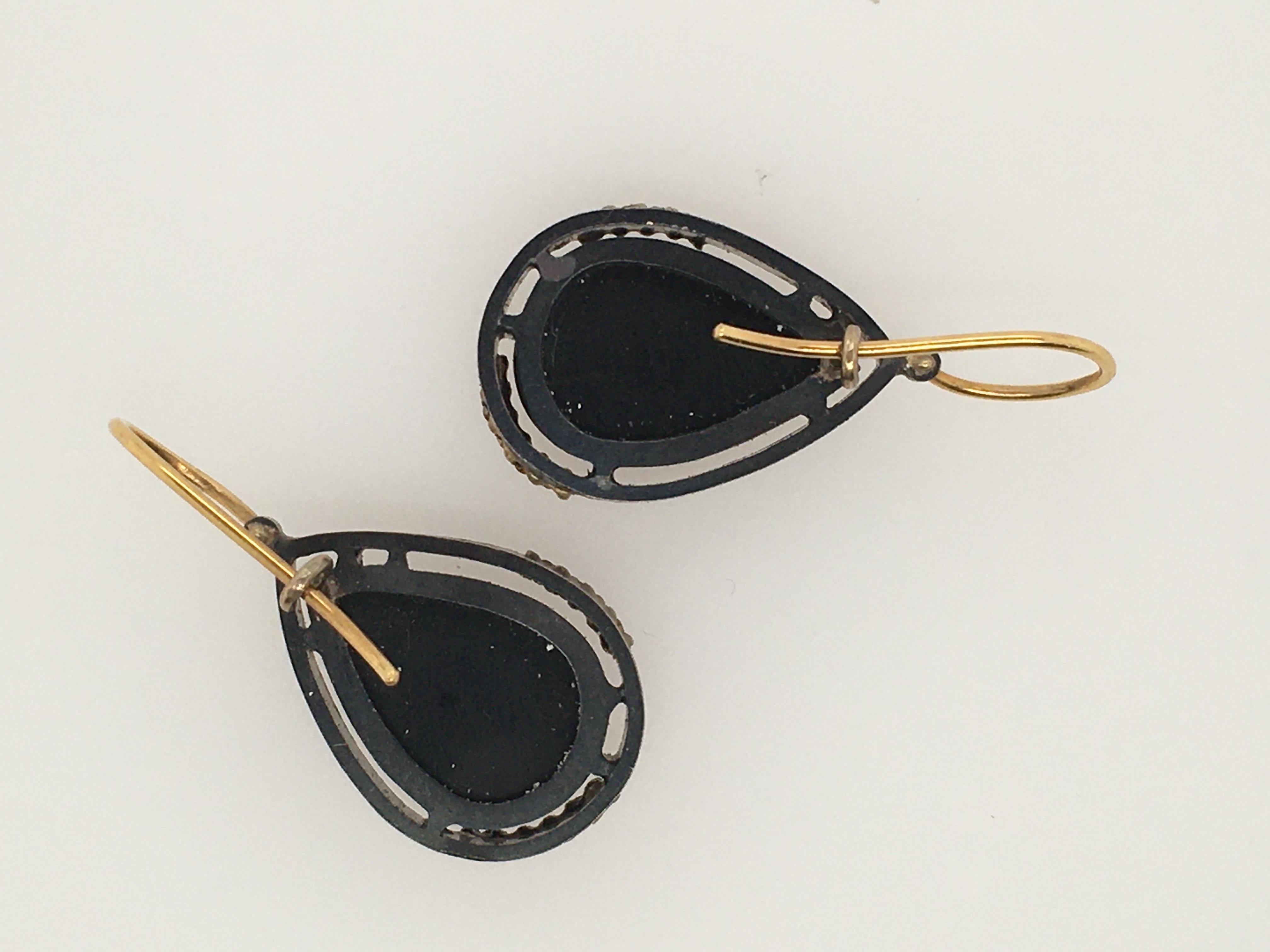 Elizabeth Garvin Black Druzy Earrings Oxydized Sterling & 18K YG with Diamonds In New Condition For Sale In Kennebunkport, ME