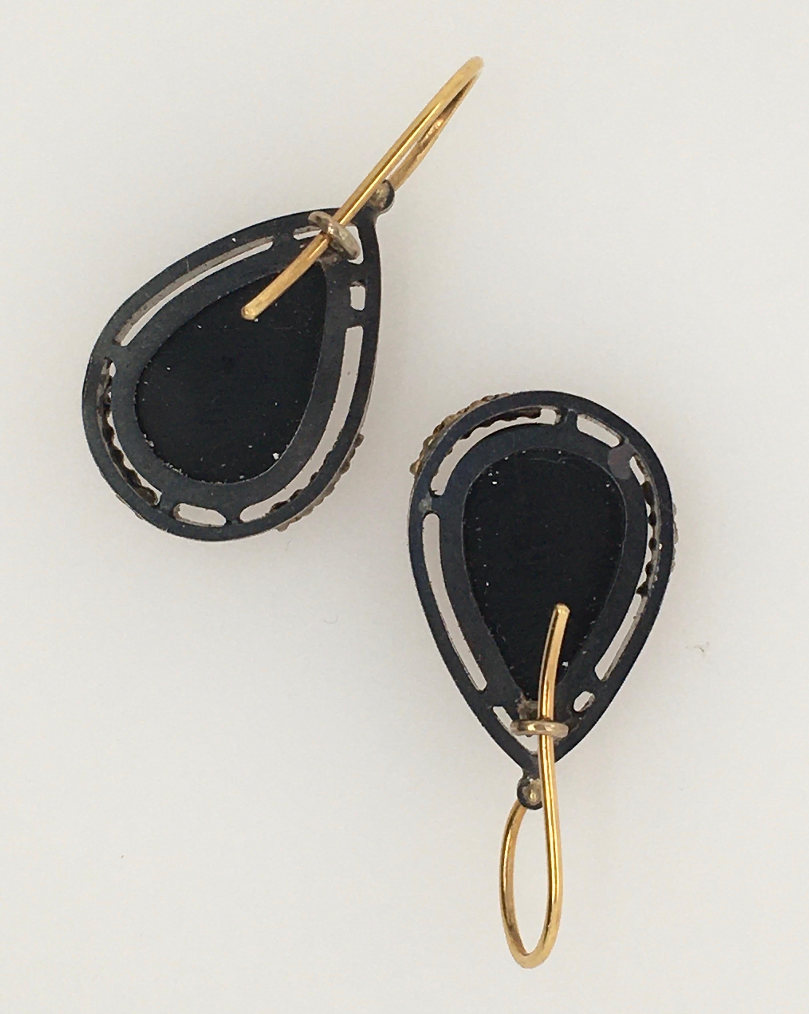 Women's Elizabeth Garvin Black Druzy Earrings Oxydized Sterling & 18K YG with Diamonds For Sale