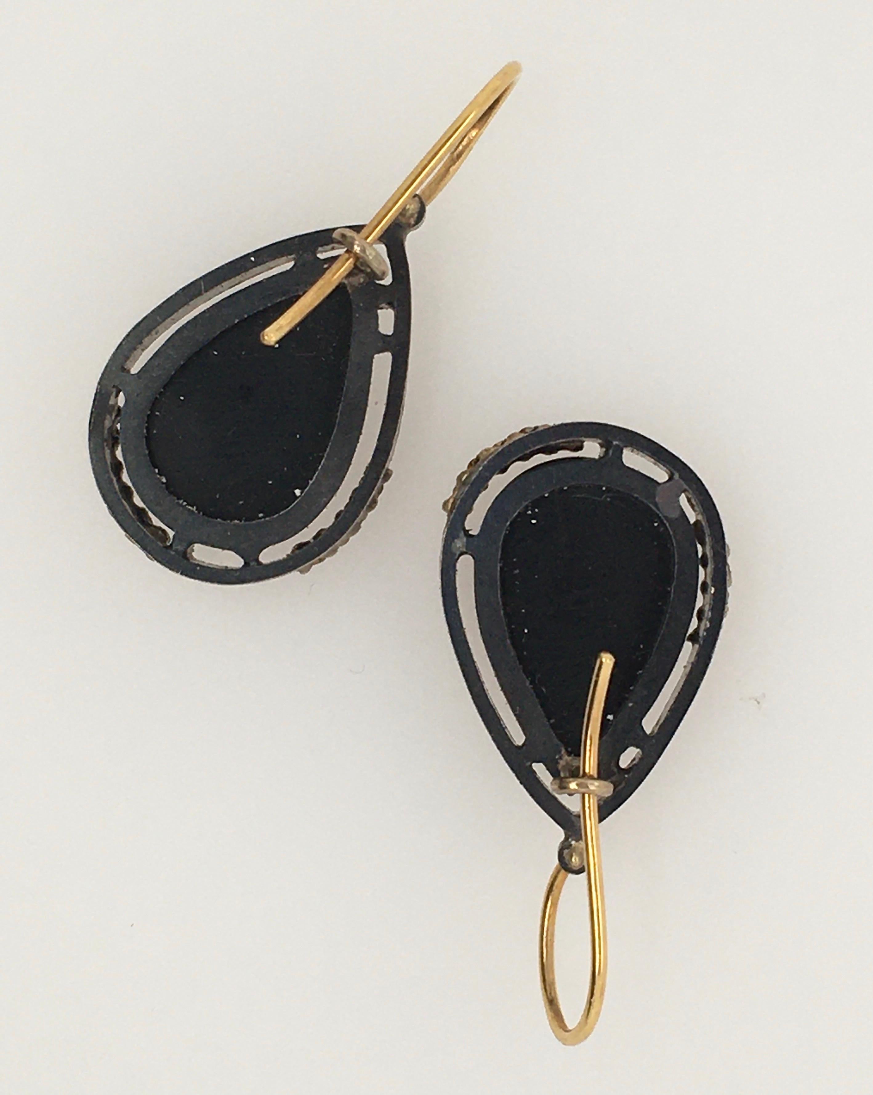 Women's Elizabeth Garvin Black Druzy Earrings of Oxydized Sterling & 18K YG w/ Diamonds For Sale