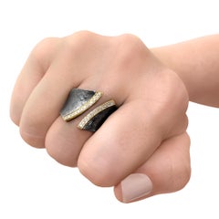 Elizabeth Garvin Diamond Edges Gold Oxidized Silver Open Band Cyclone Ring