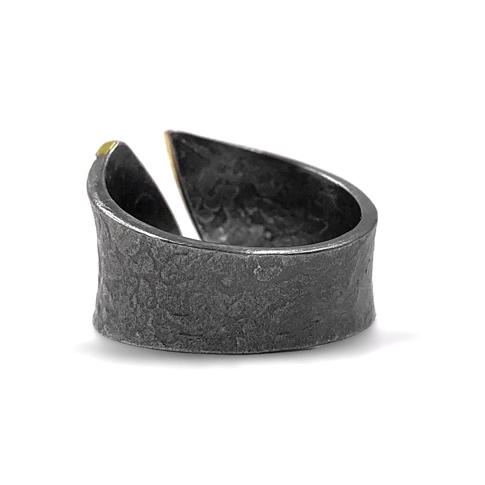 Round Cut Elizabeth Garvin Diamond Edges Gold Oxidized Silver Open Band Cyclone Ring