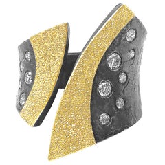 Elizabeth Garvin Diamond Embedded Shimmering Gold Oxidized Silver Open Band Ring