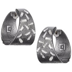 Elizabeth Garvin White Diamond Baguette Oxidized Silver Huggie Hoop Earrings