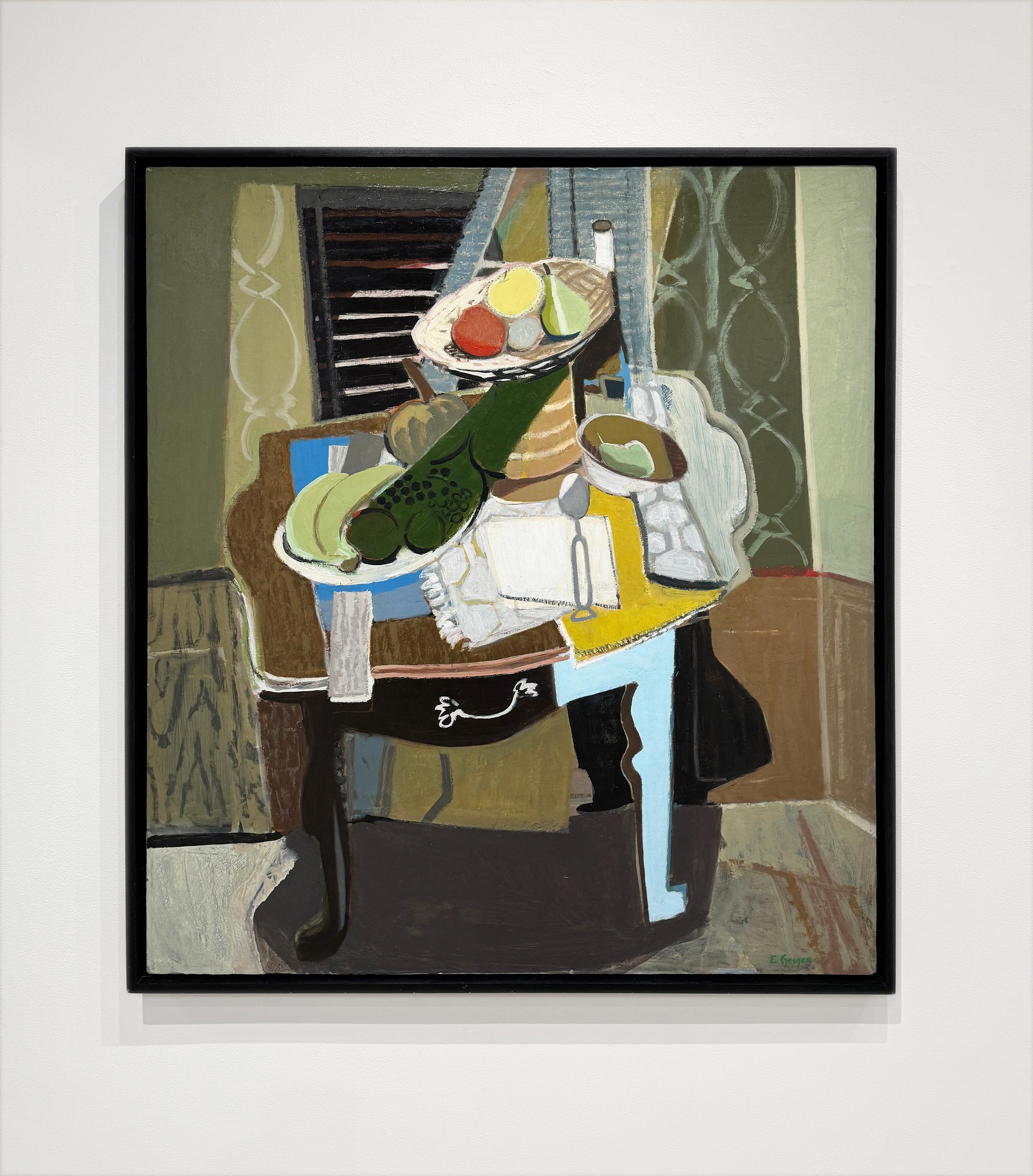 TAVOLO LATERALE STILL LIFE - Cubismo / Astratto / Colorato / Sala da pranzo / Frutta - Painting di Elizabeth Geiger
