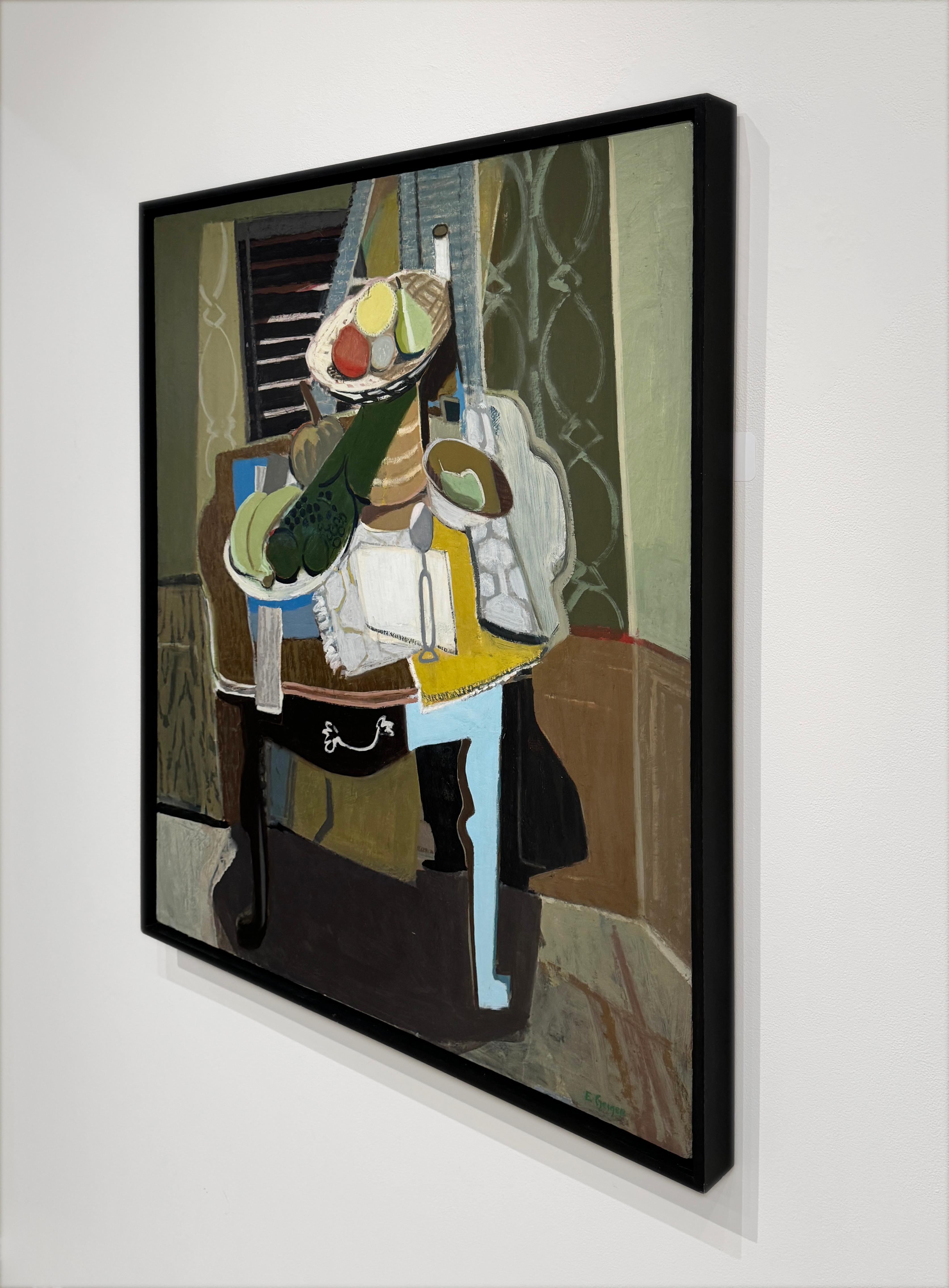 TAVOLO LATERALE STILL LIFE - Cubismo / Astratto / Colorato / Sala da pranzo / Frutta - Painting Contemporaneo di Elizabeth Geiger