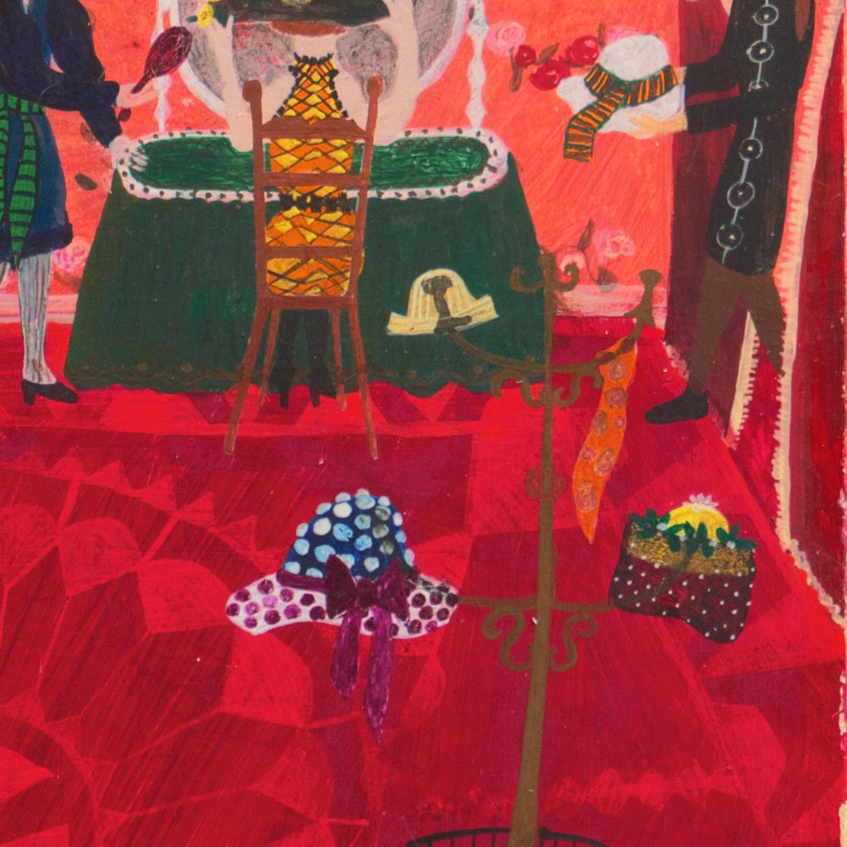'Chez la Modiste', Interior Figural Oil, Post-Impressionist, Woman Folk Artist For Sale 3