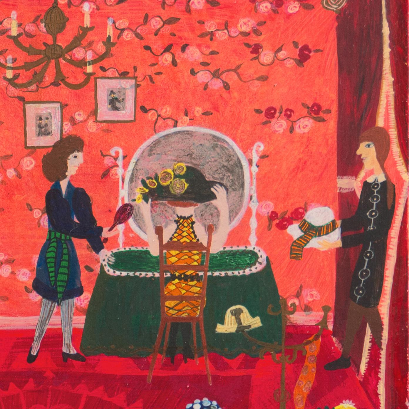 'Chez la Modiste', Interior Figural Oil, Post-Impressionist, Woman Folk Artist For Sale 1