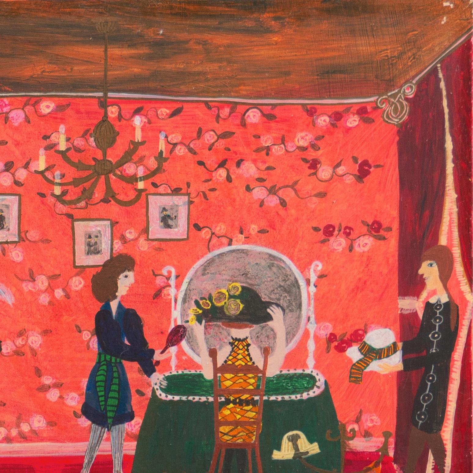 'Chez la Modiste', Interior Figural Oil, Post-Impressionist, Woman Folk Artist For Sale 2