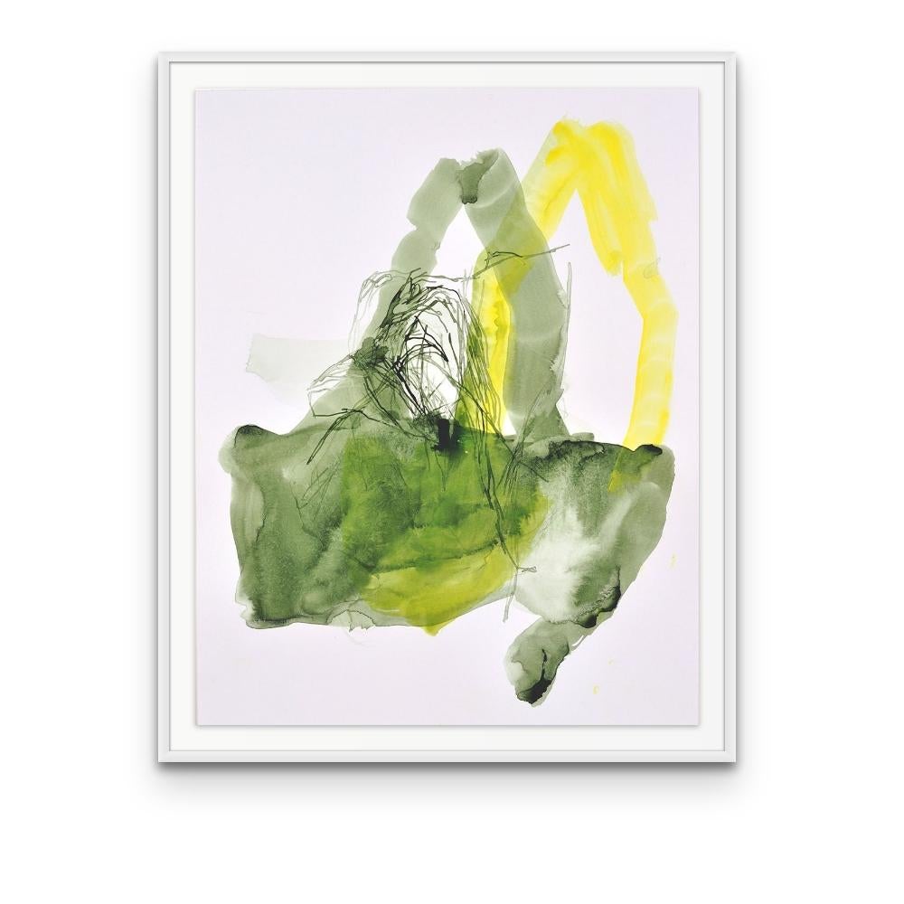 Tug #8 - Colorful ink on paper edition with Archival Pigment Print - Beige Abstract Print by Elizabeth Gilfilen