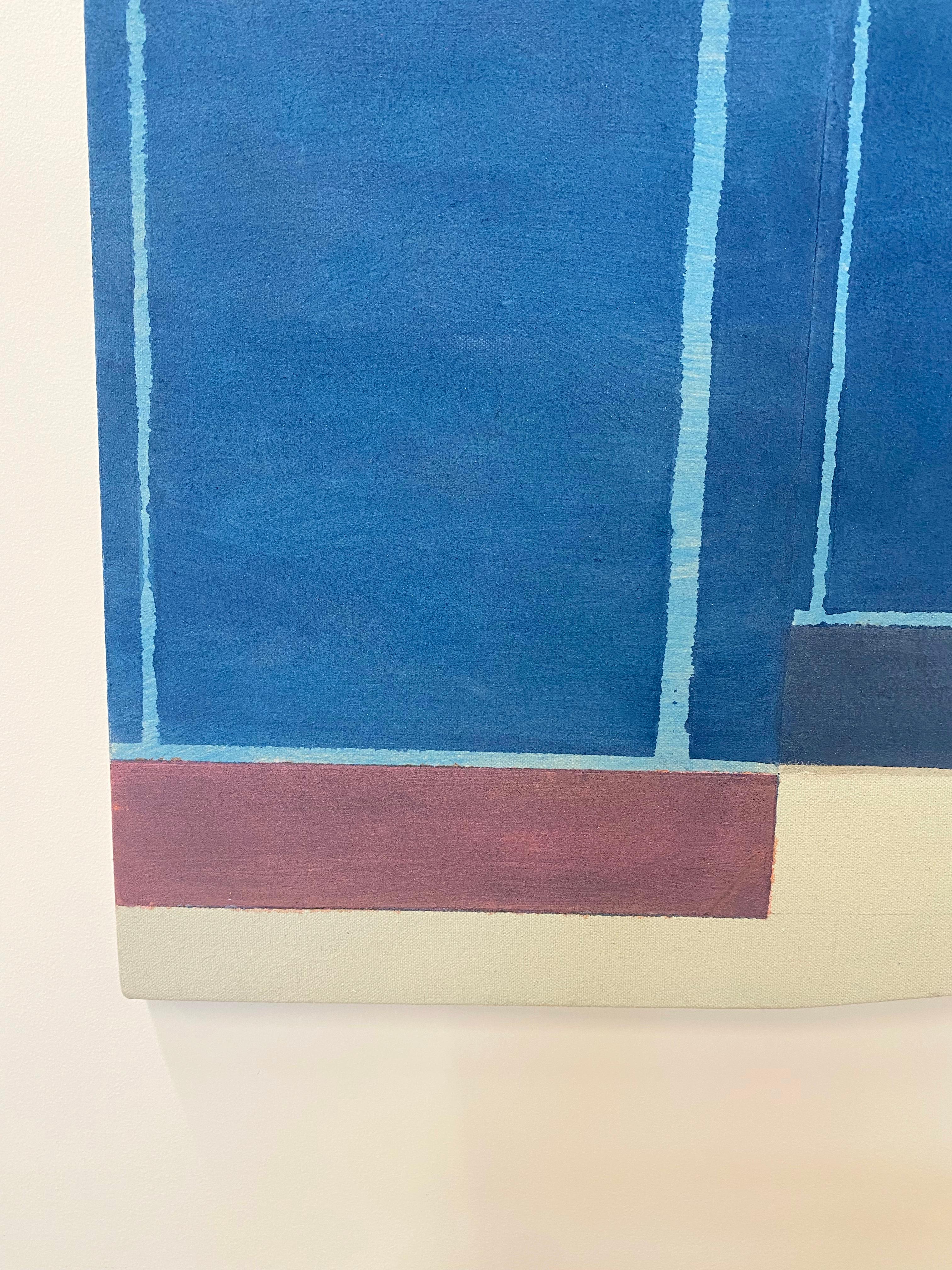 Geometrisches abstraktes Gemälde, A30, Blau, Lila, Violett, Beige auf geformtem Paneel 2