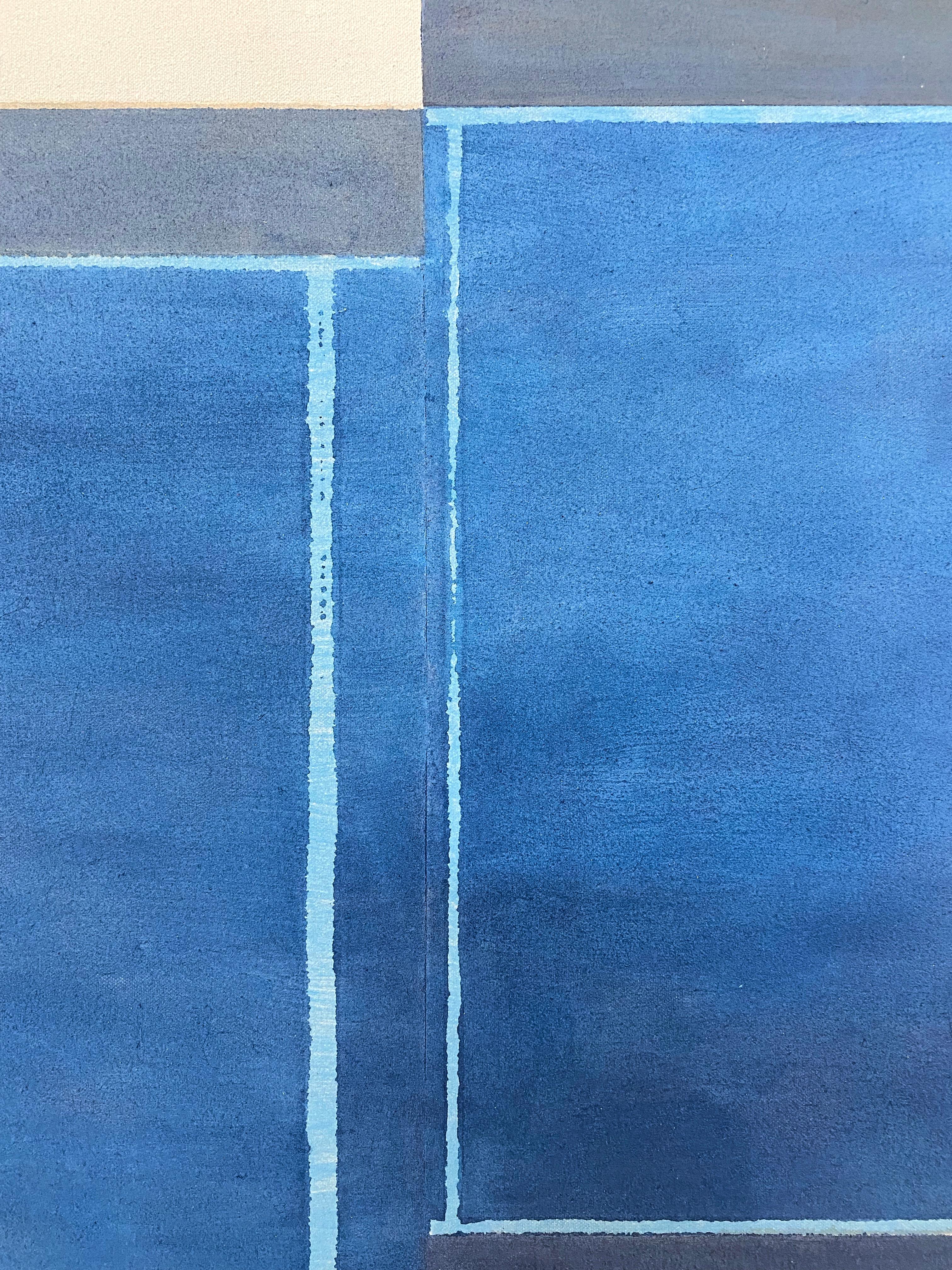 Geometrisches abstraktes Gemälde, A30, Blau, Lila, Violett, Beige auf geformtem Paneel 3