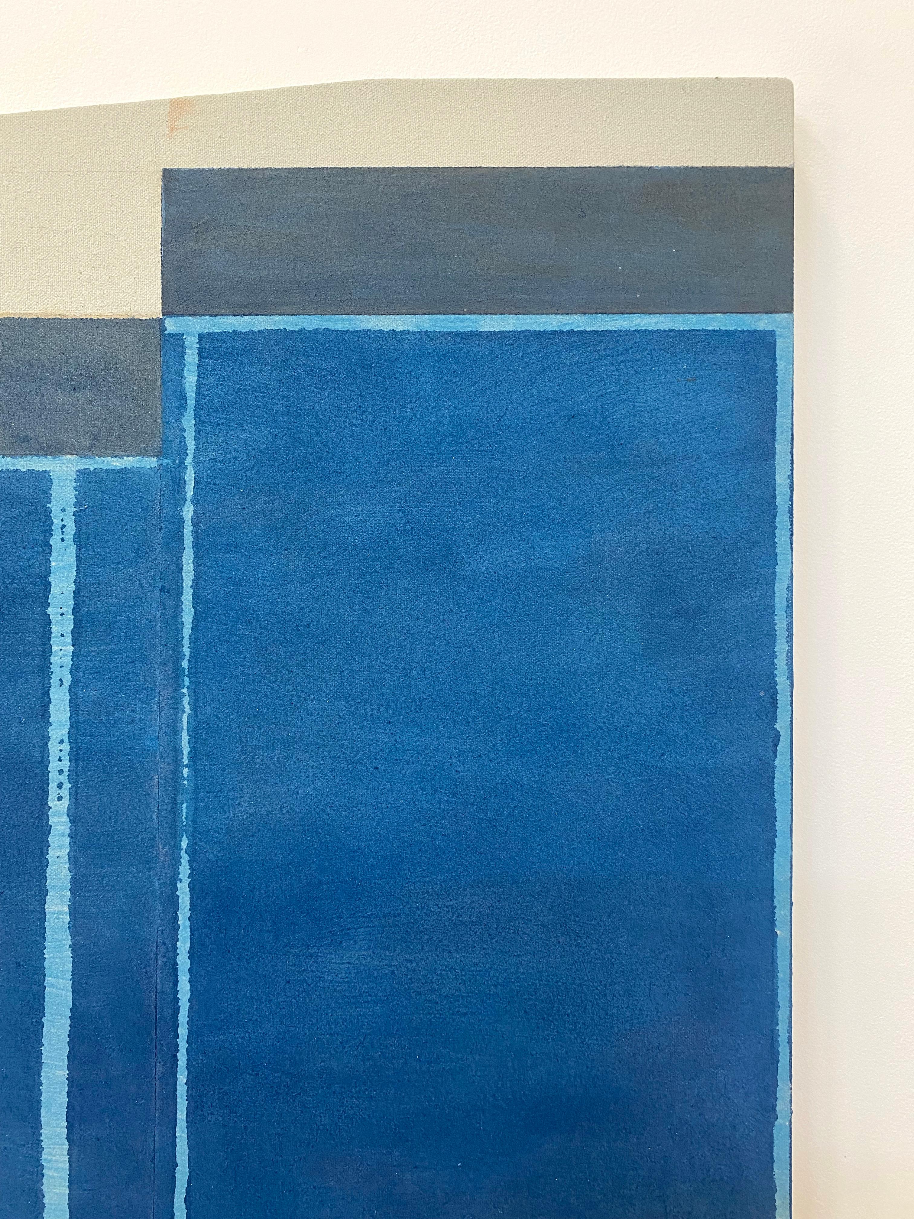 Geometrisches abstraktes Gemälde, A30, Blau, Lila, Violett, Beige auf geformtem Paneel 4