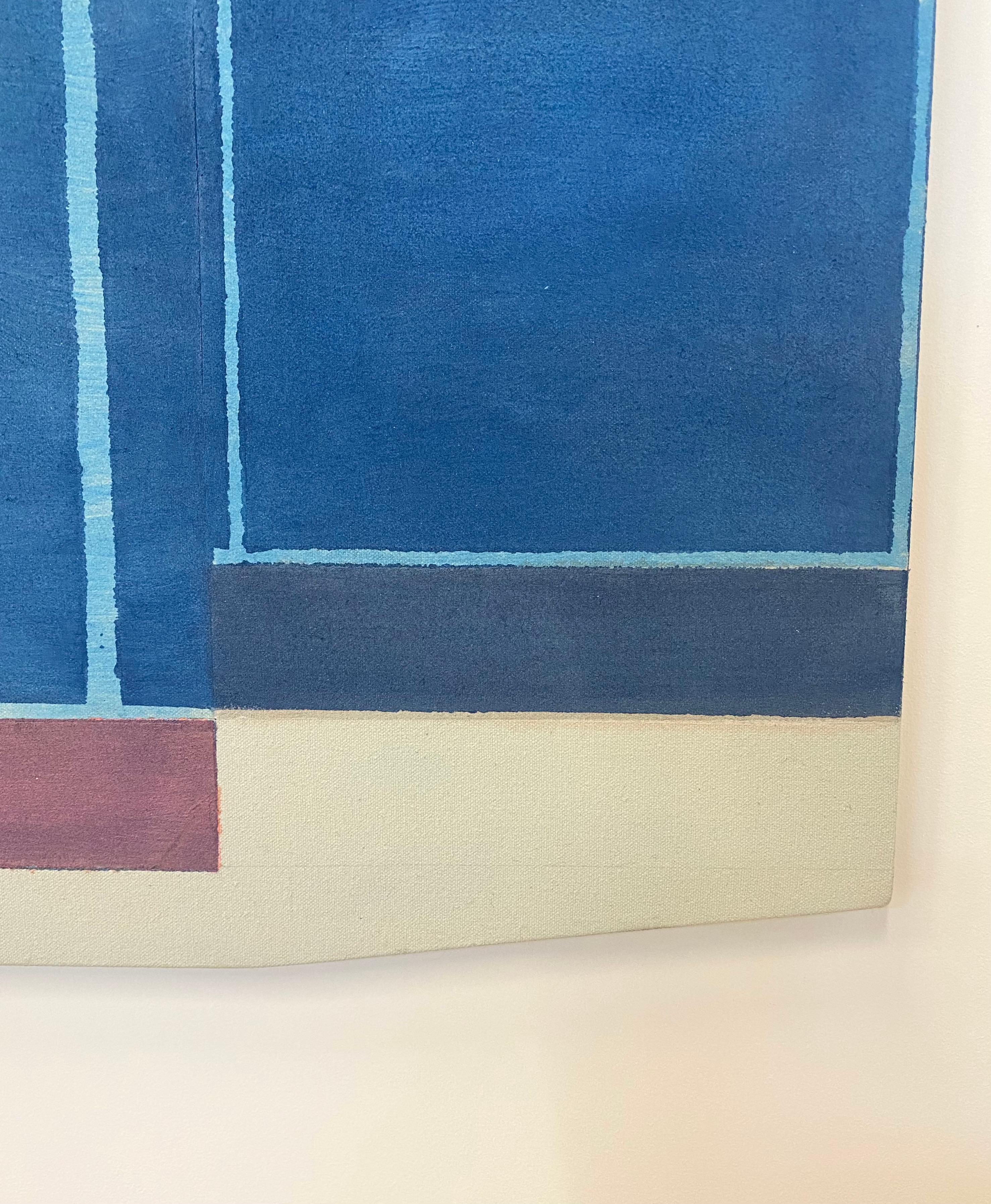 Geometrisches abstraktes Gemälde, A30, Blau, Lila, Violett, Beige auf geformtem Paneel 5