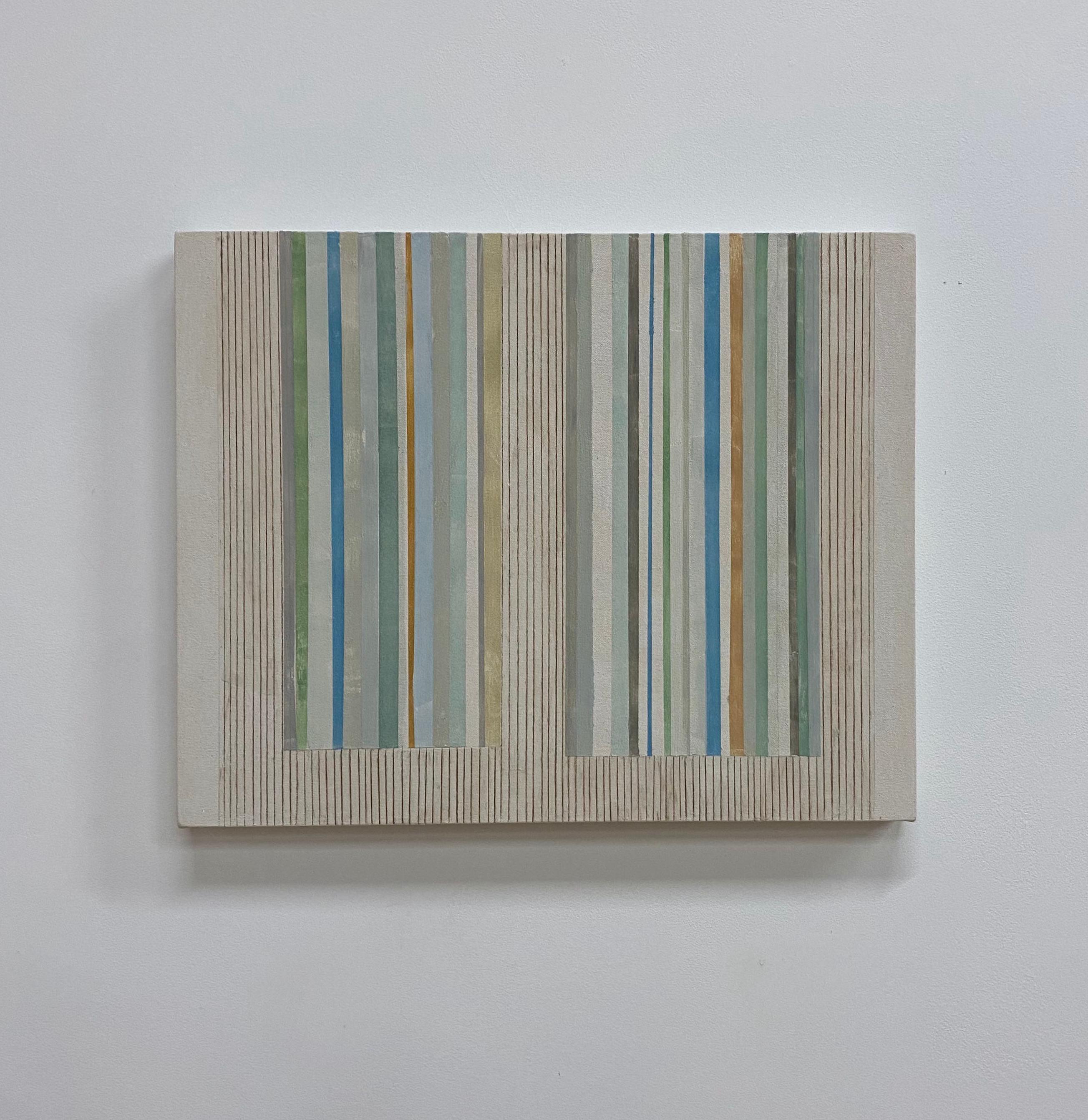 AB 20, Abstraktes Gemälde, Beige, Grau, Blau, Grün, Braun, Dunkelgelber Ocker – Painting von Elizabeth Gourlay