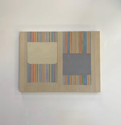 AB21, Pintura abstracta geométrica, Beige, Naranja, Ocre amarillo, Gris, Azul, Salvia