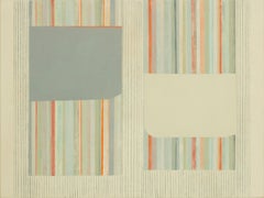 AB22, Abstraktes Gemälde in Beige, Grau, Blau, Hellgrün, Rot und Orange