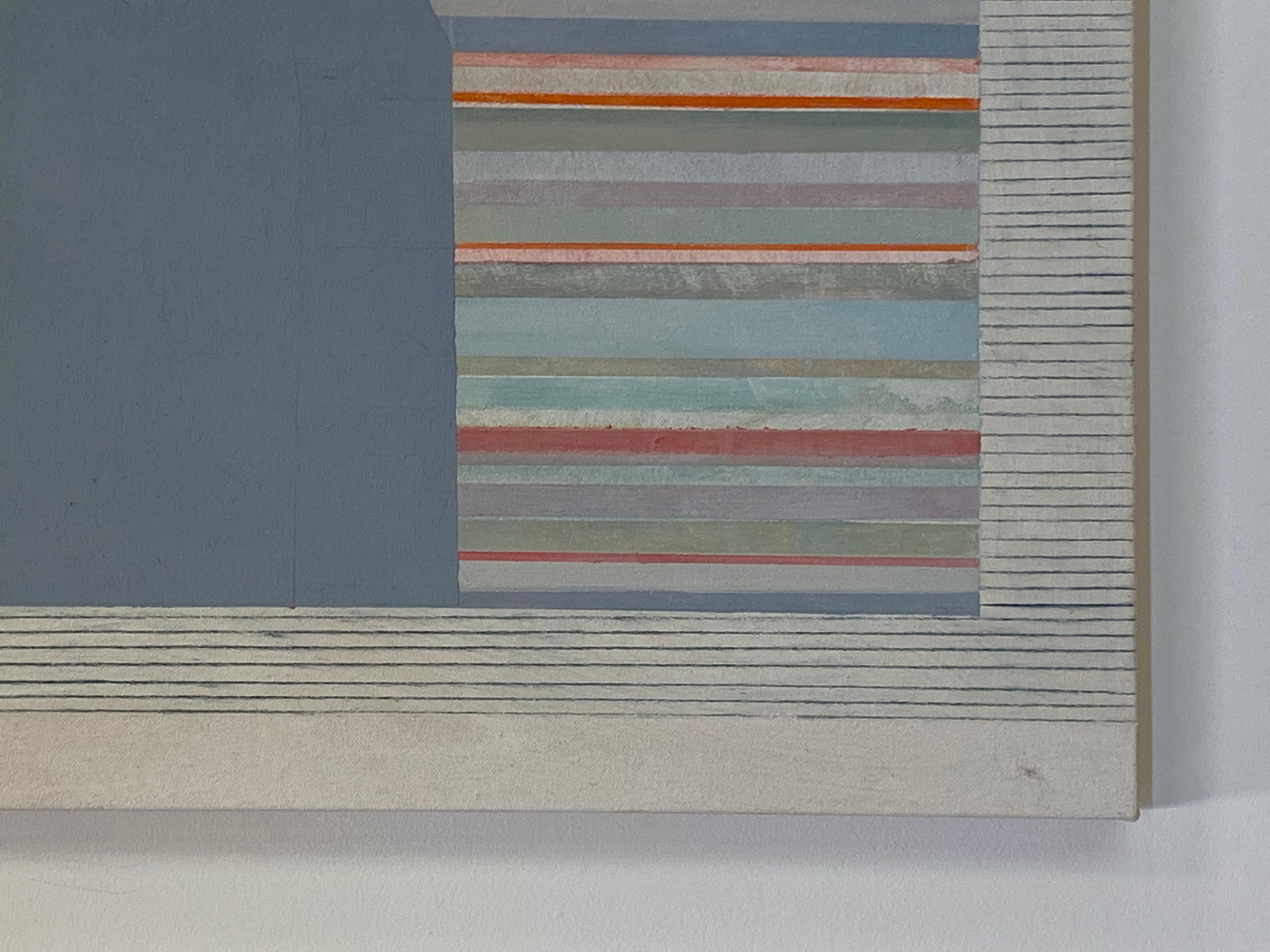 AB22,  Beige, grigio, blu, verde chiaro, rosso arancione a strisce Pittura astratta in vendita 1