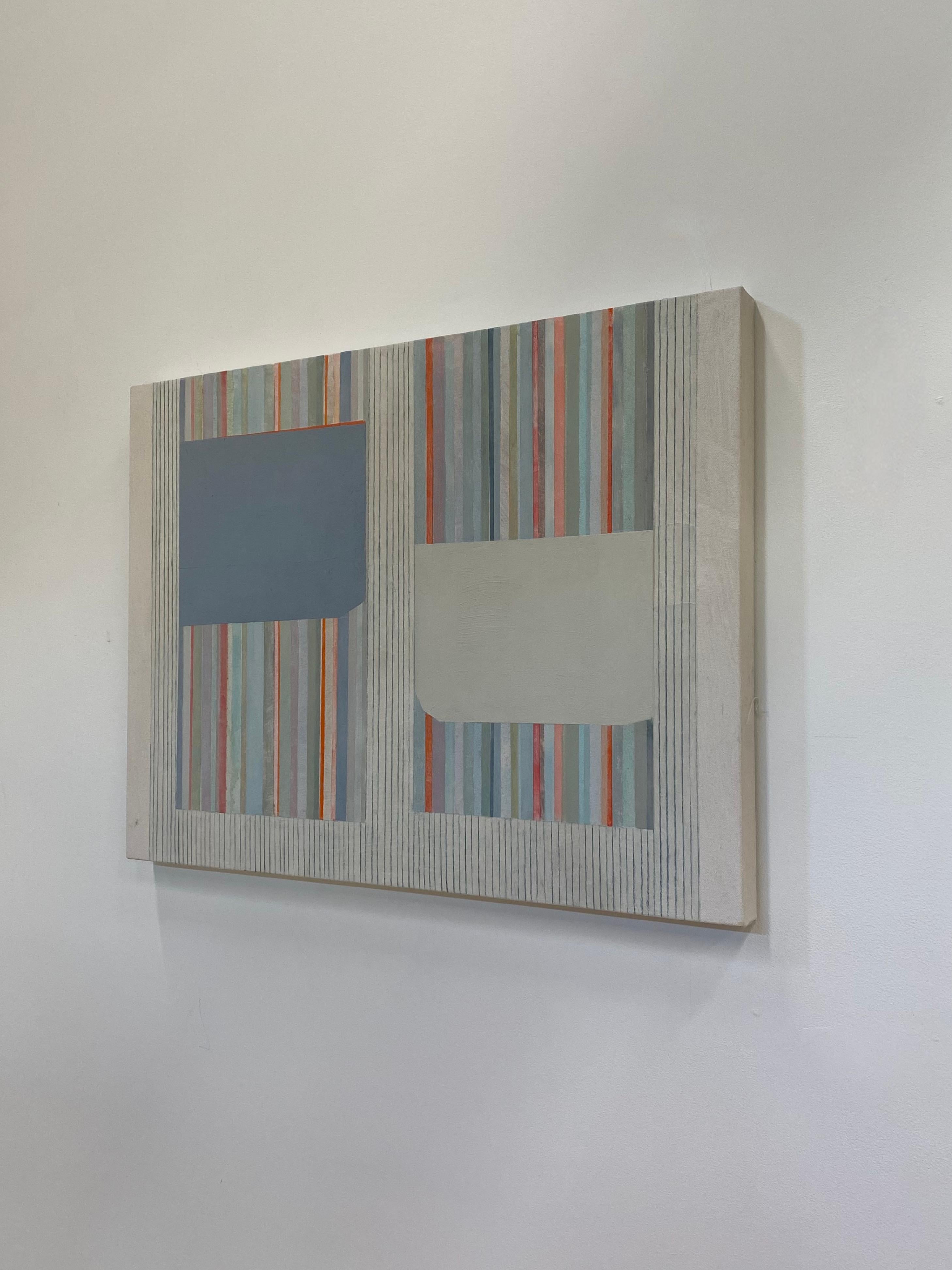 AB22,  Beige, grigio, blu, verde chiaro, rosso arancione a strisce Pittura astratta in vendita 2