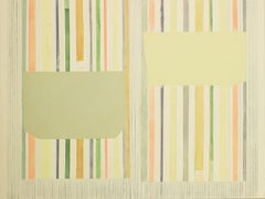 Ashgreylime, Abstract Painting, Beige, Light Green, Sage, Lemon Yellow Stripes