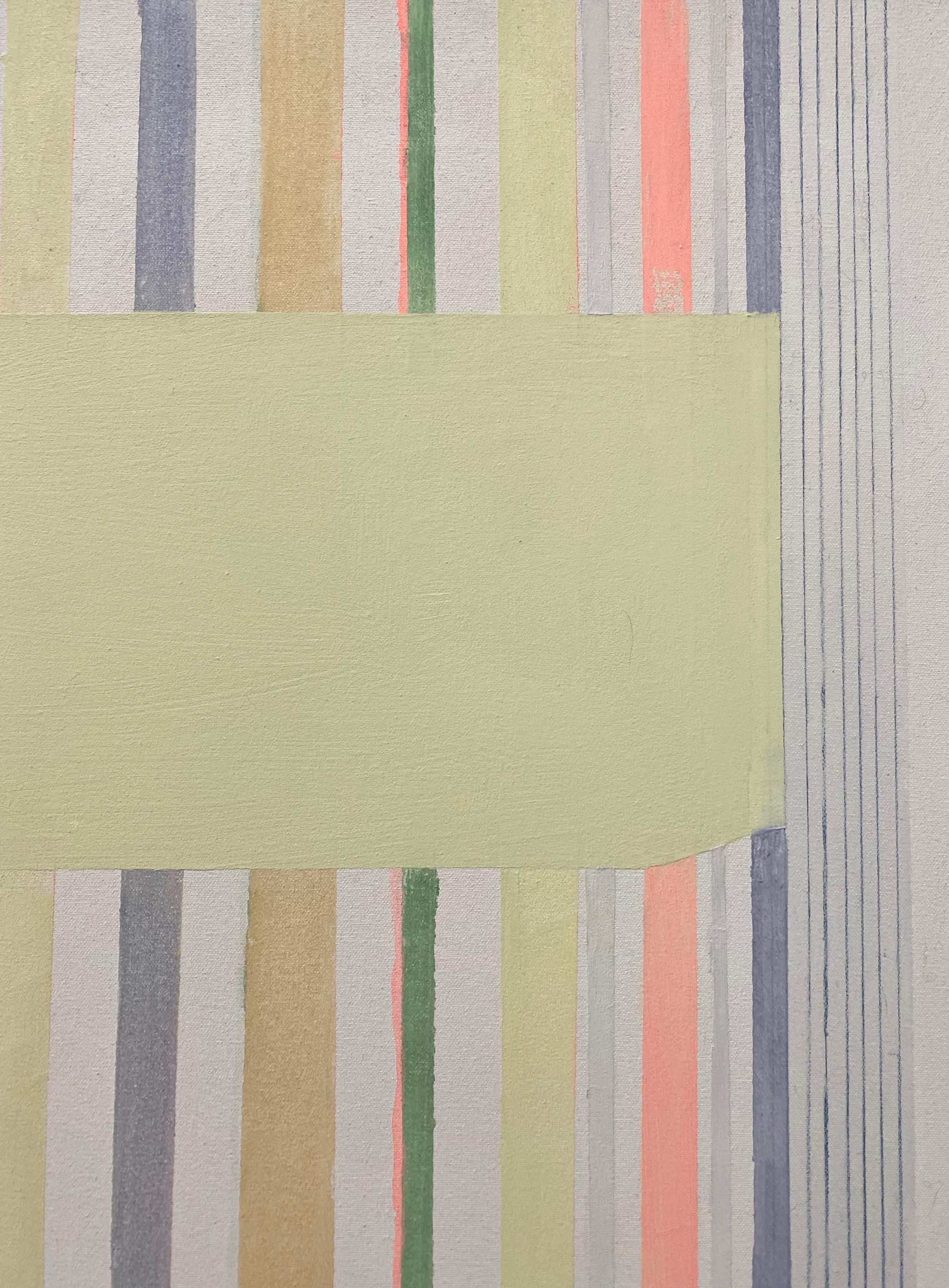 Ashgreylime, Beige, Light Green, Sage, Lemon Yellow Stripes, Geometric Abstract For Sale 2