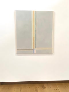 Blue Umber, Beige, Light Blue, Brown, Orange, Gray Abstract Painting, Stripes