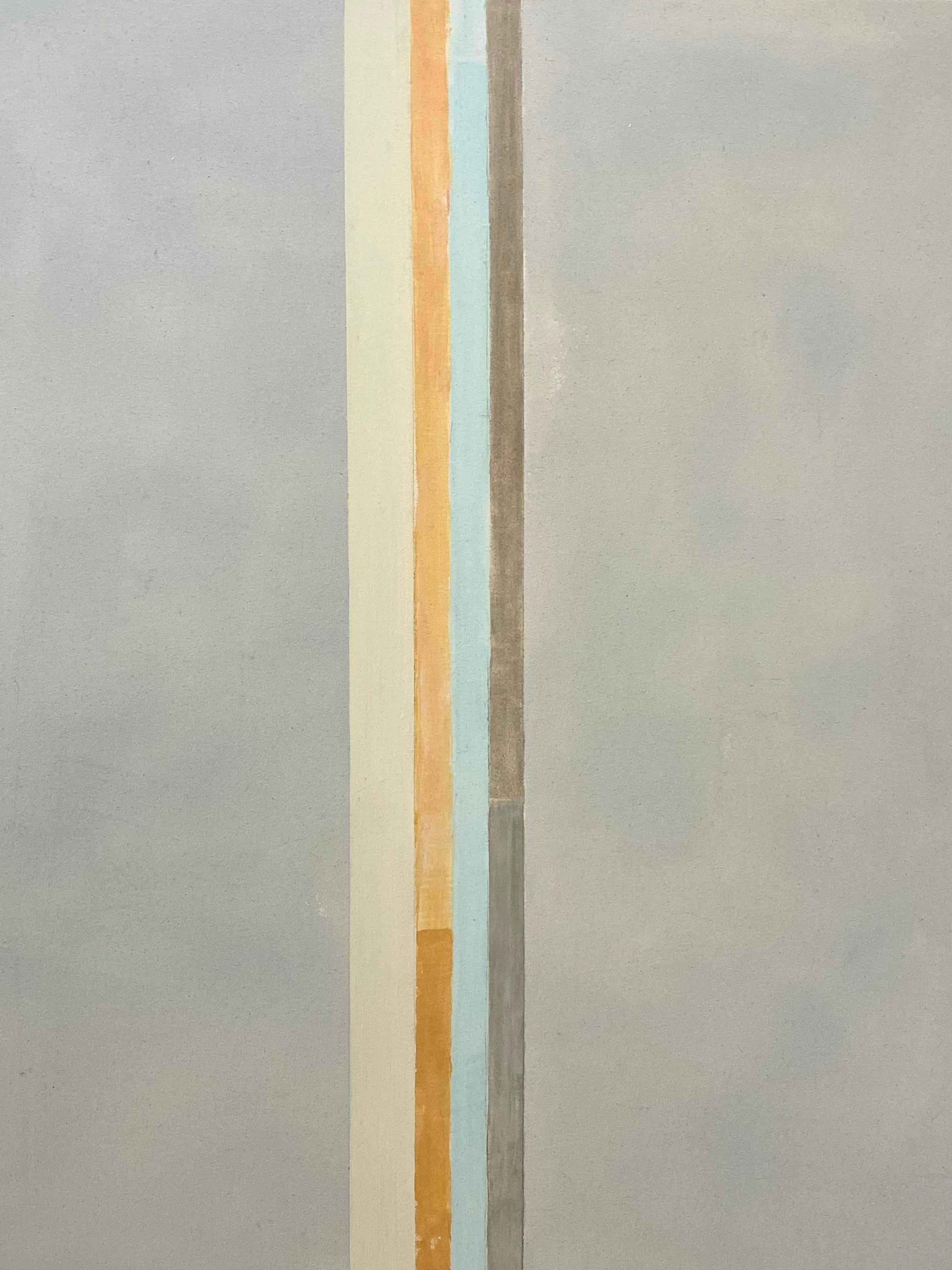 Abstraktes Gemälde in Blau, Beige, Hellblau, Braun, Orange und Grau mit Streifen im Angebot 3