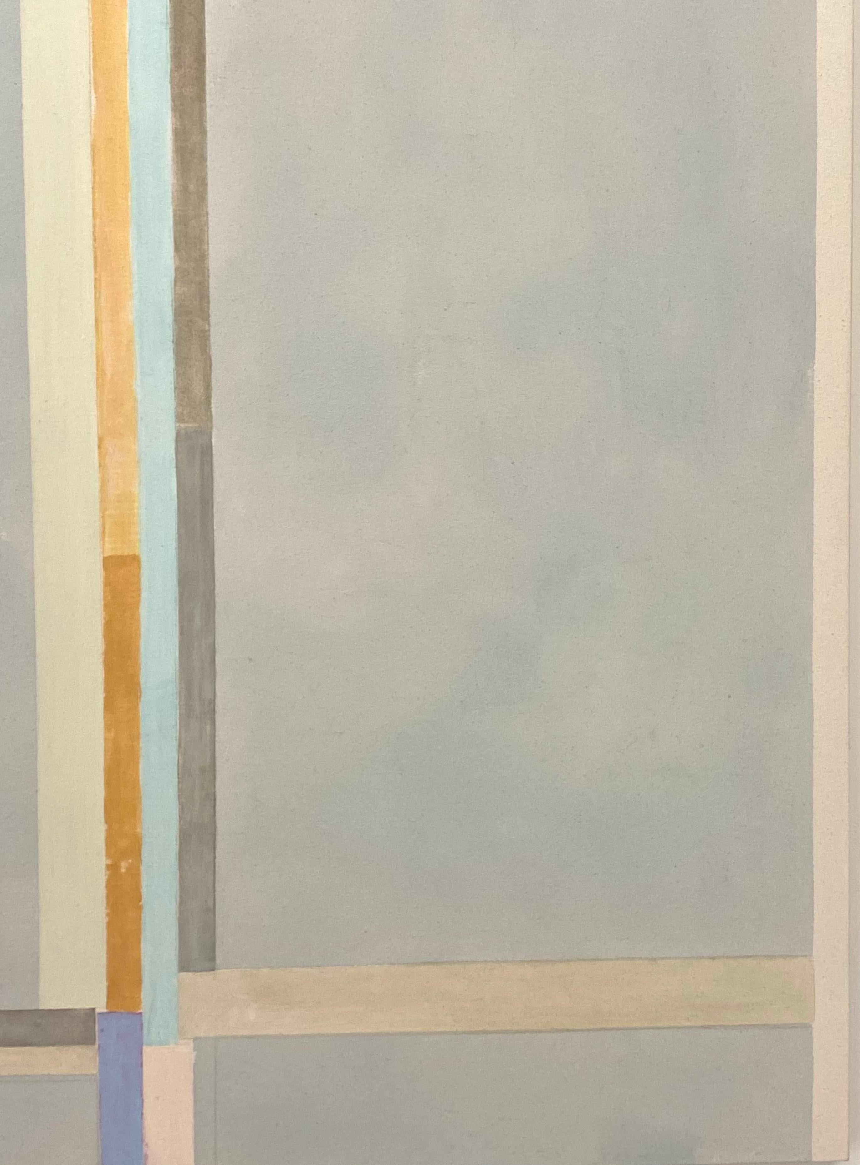 Abstraktes Gemälde in Blau, Beige, Hellblau, Braun, Orange und Grau mit Streifen im Angebot 4