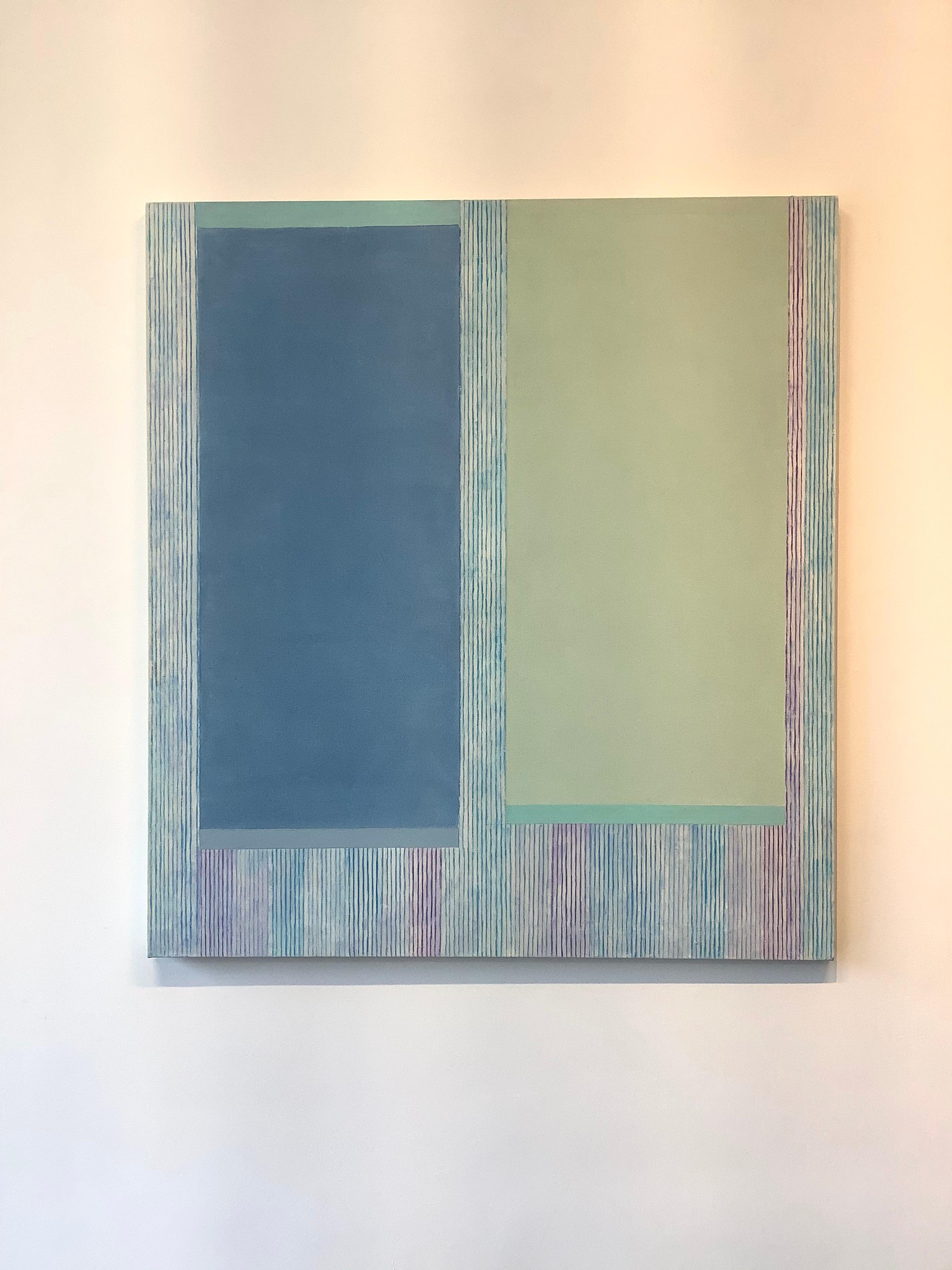Blueaqua, Blue, Sage Green, Violet, Beige, Gray Stripes - Painting by Elizabeth Gourlay