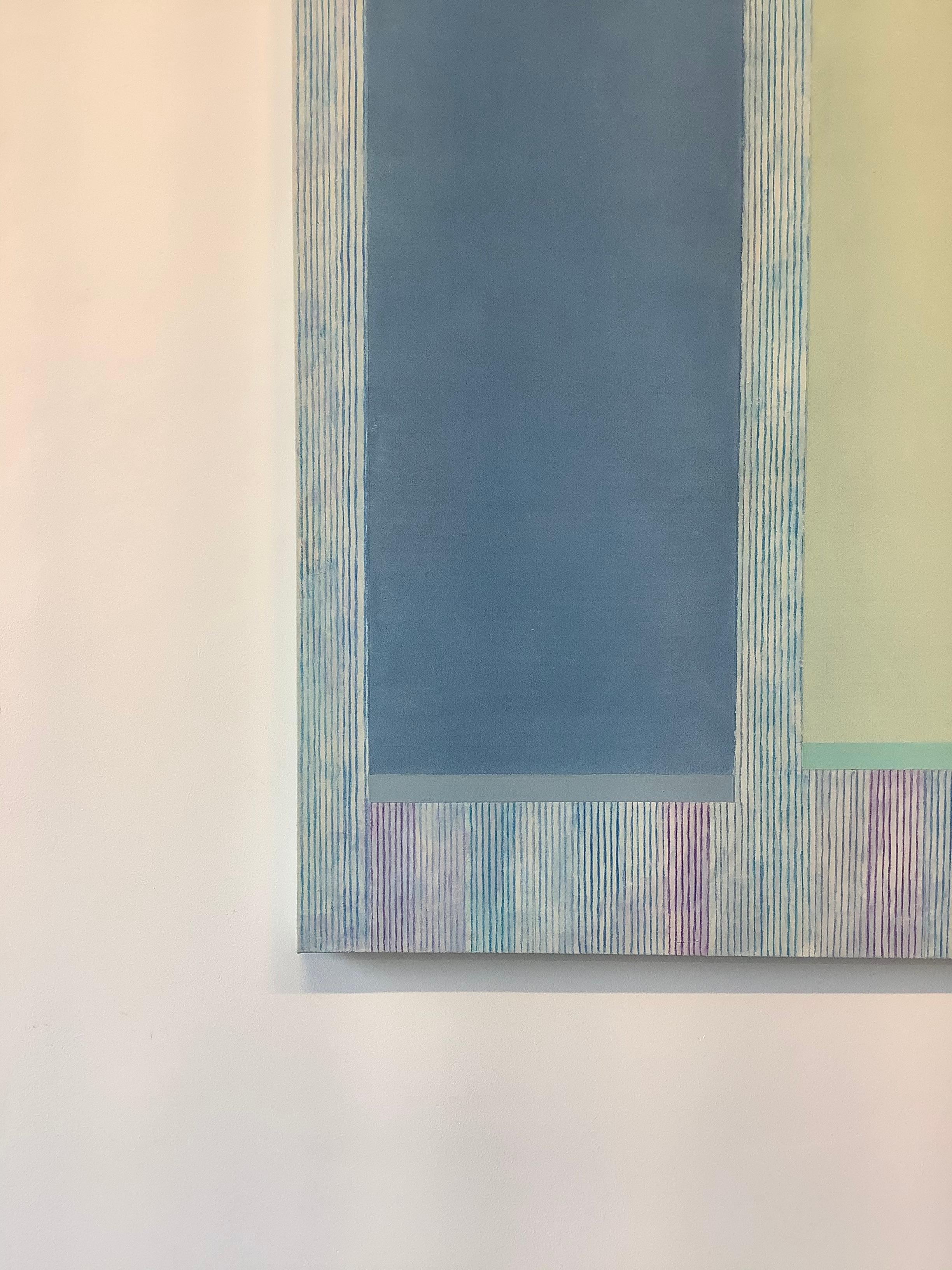Blueaqua - Pittura astratta contemporanea a strisce blu, verde menta, viola, 2020 in vendita 1