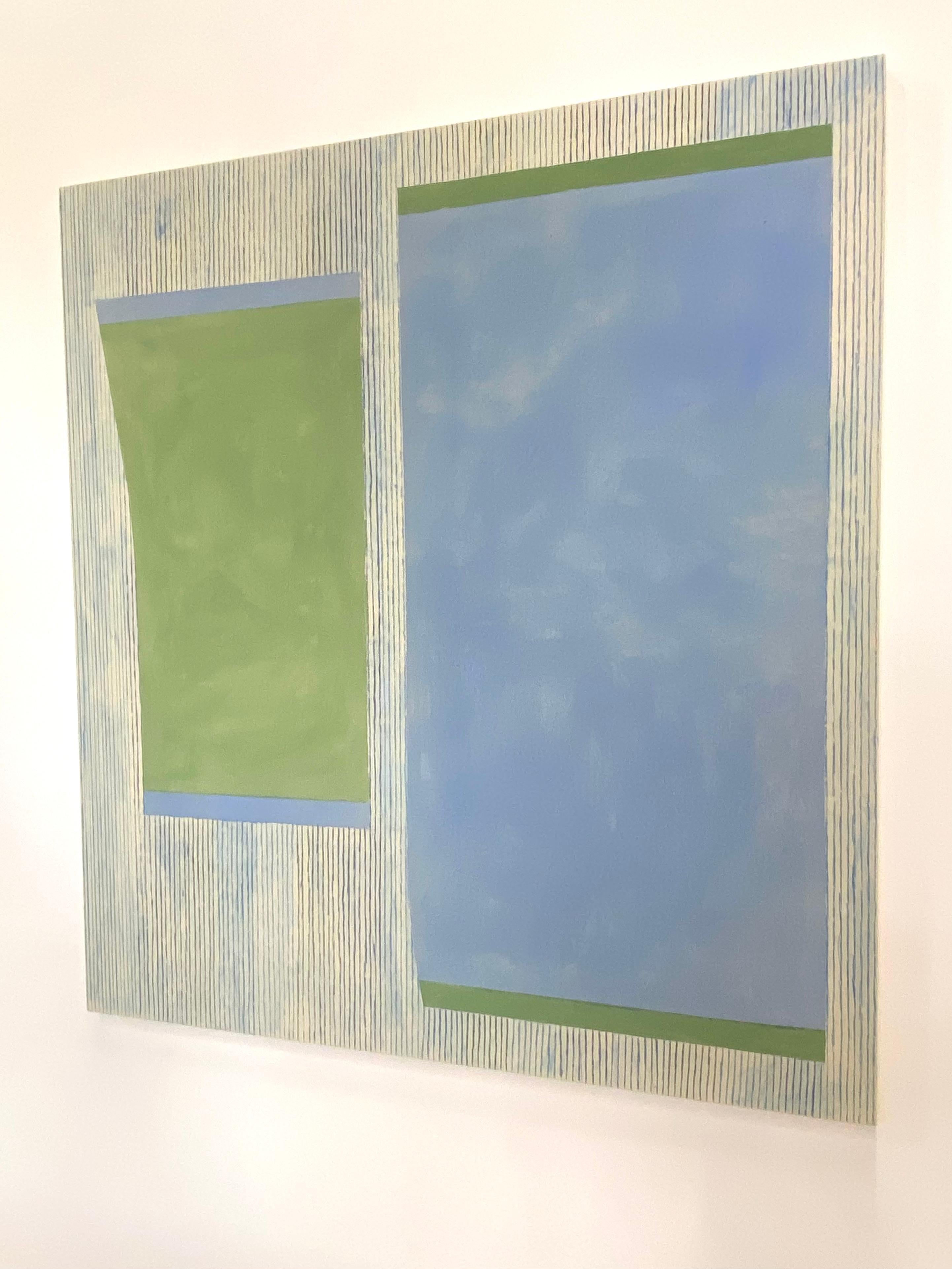 Bluecobalt Green, Light Blue, Grass Green, Stripes, Geometric Abstract Painting For Sale 10